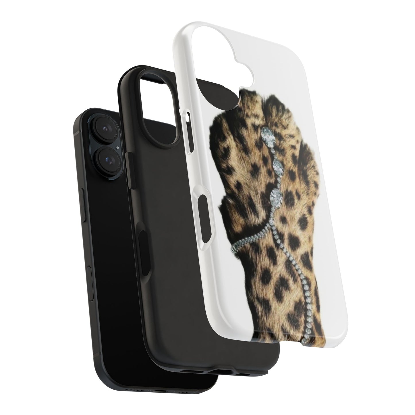 Stylish Leopard Print Tough Phone Case with Diamond Accessories