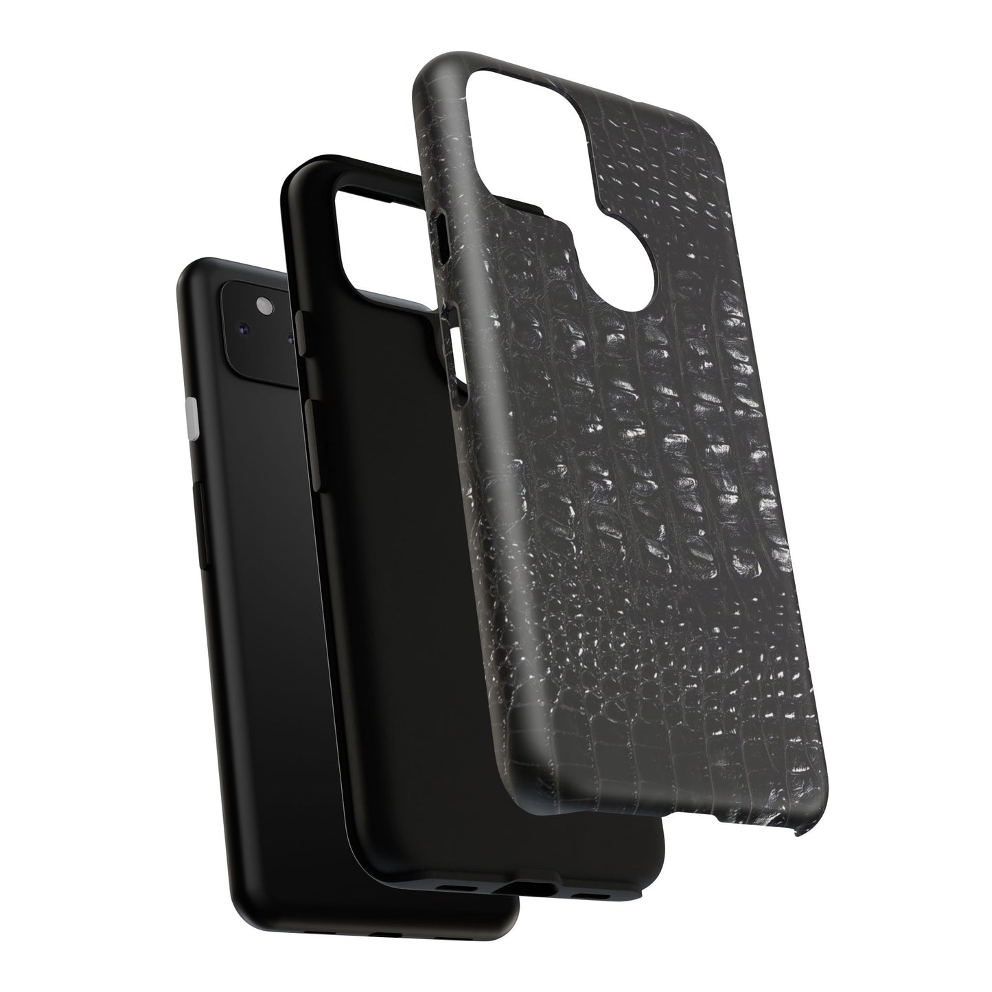Black Croc Texture Tough Phone Case — Rugged Protective iPhone Cover