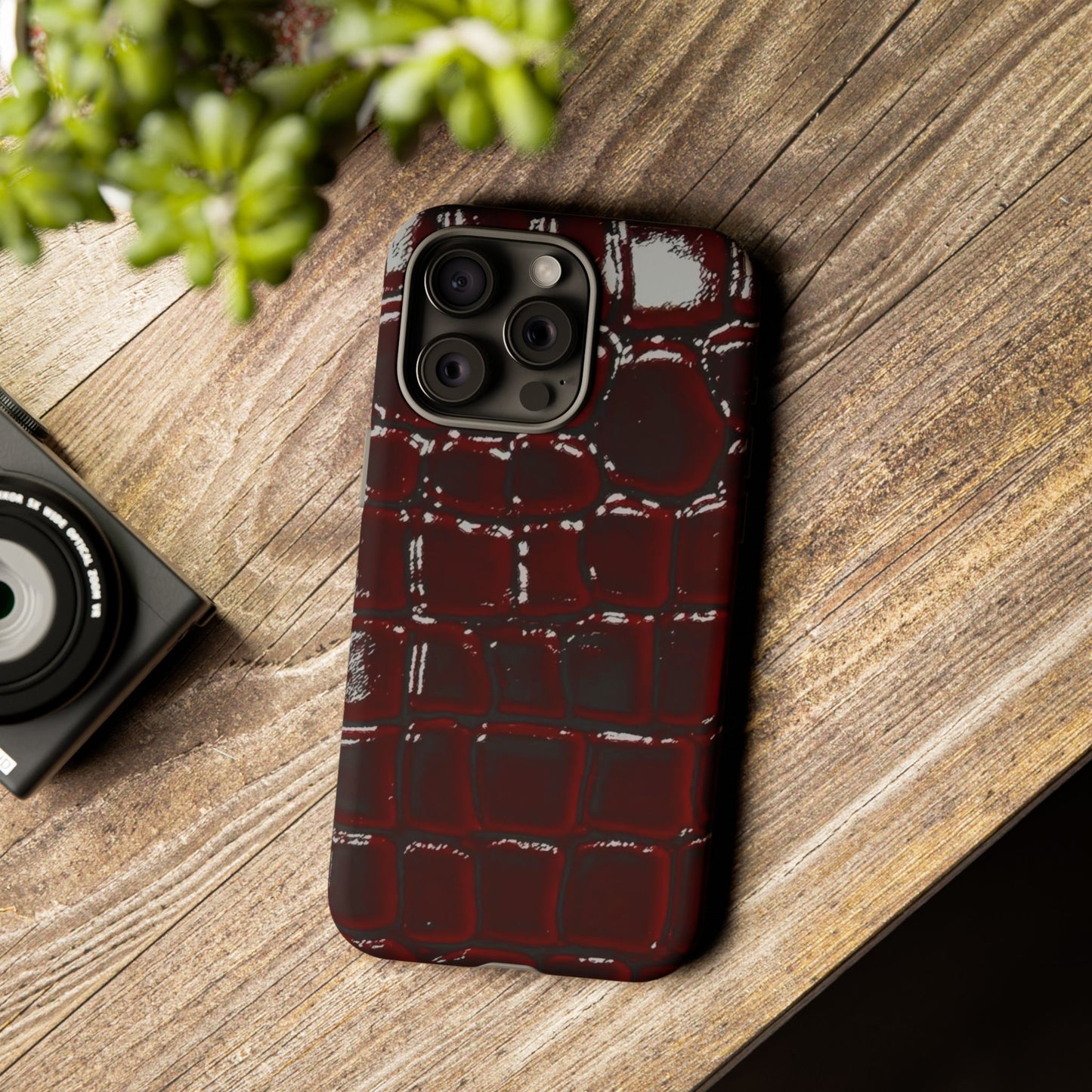 Croc Embossed Burgundy Tough Phone Case