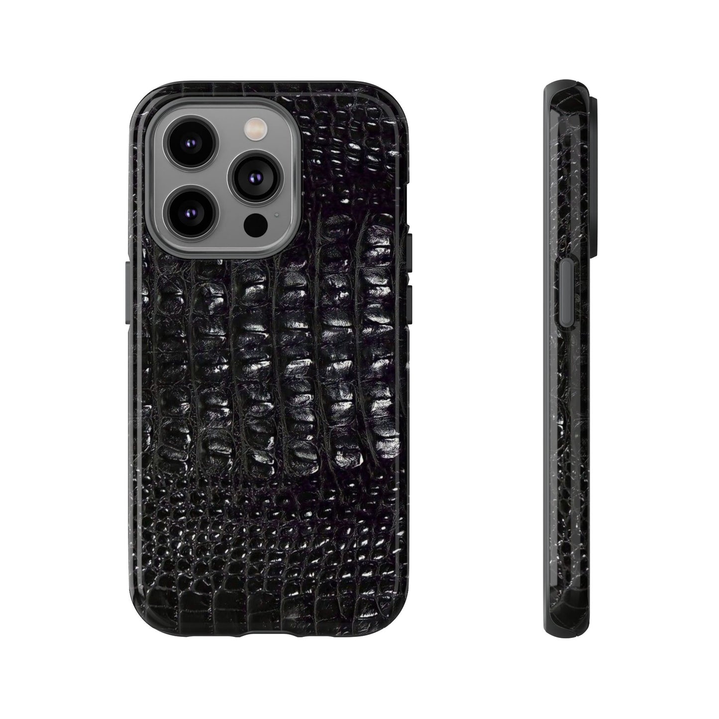 Black Croc Texture Tough Phone Case — Rugged Protective iPhone Cover