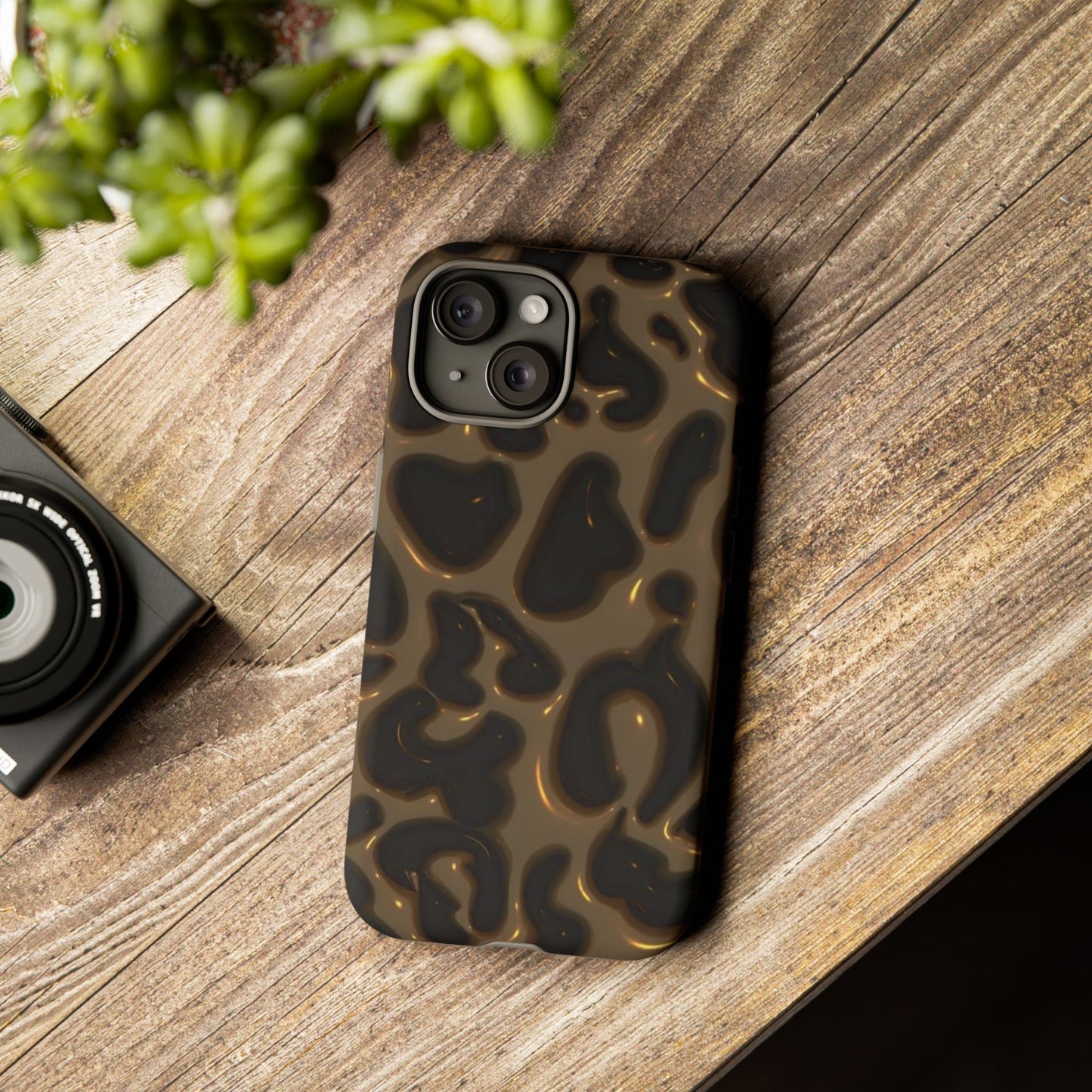 Leopard Gloss Tough Phone Case — Durable Protective iPhone Cover with Glossy Brown Animal Print