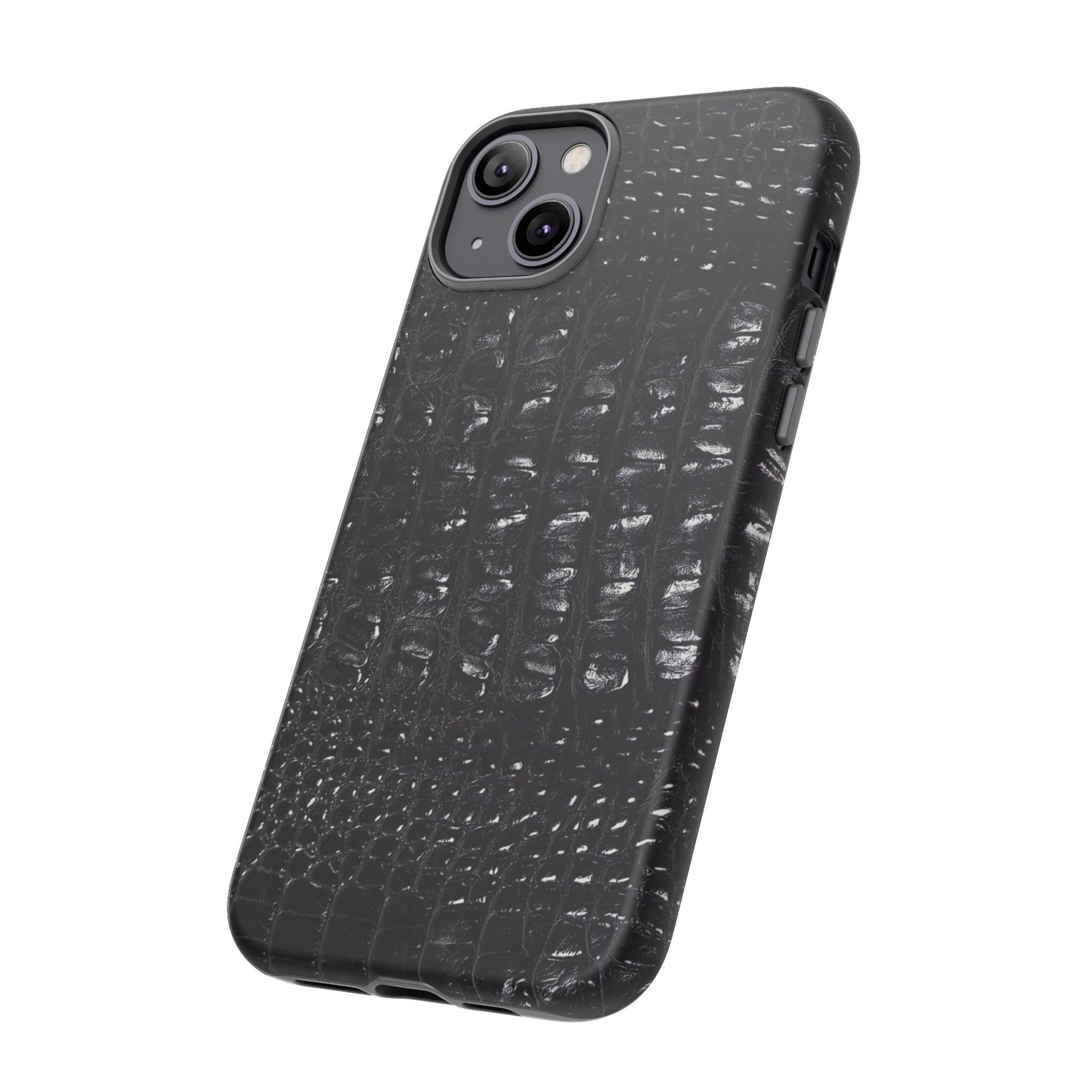 Black Croc Texture Tough Phone Case — Rugged Protective iPhone Cover