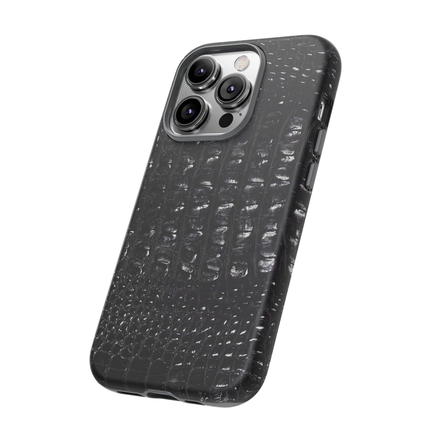 Black Croc Texture Tough Phone Case — Rugged Protective iPhone Cover