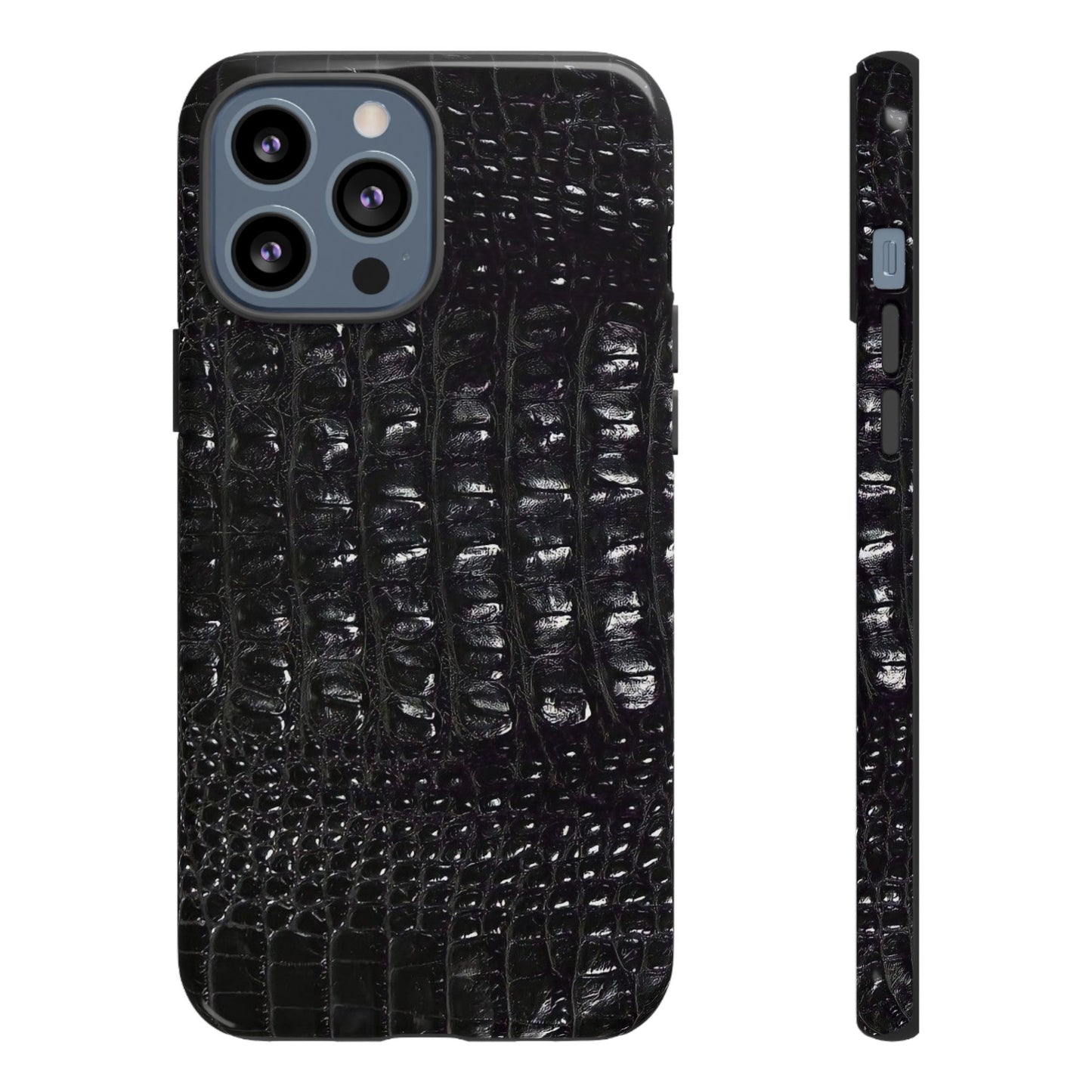Black Croc Texture Tough Phone Case — Rugged Protective iPhone Cover