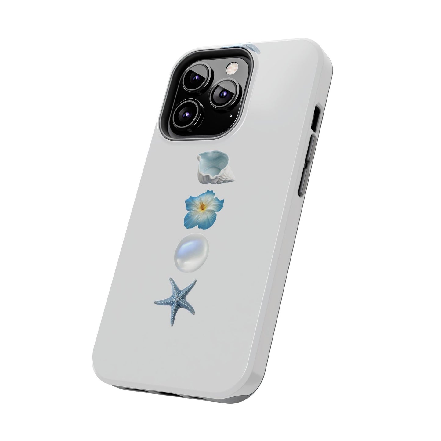 Ocean-Inspired Tough Phone Cases - Coastal Design with Shells and Pearls