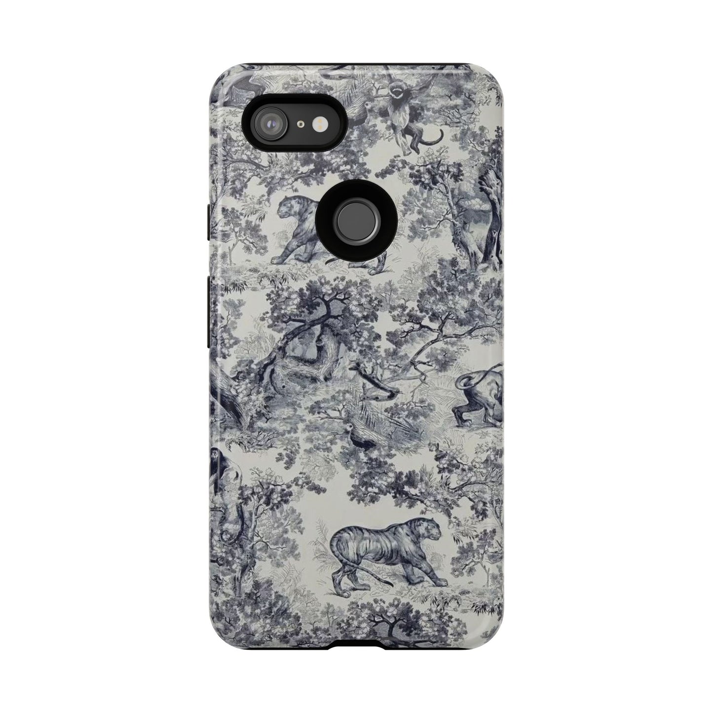 Toile Safari Phone Case — Vintage Tiger & Jungle Pattern Protective Tough Case