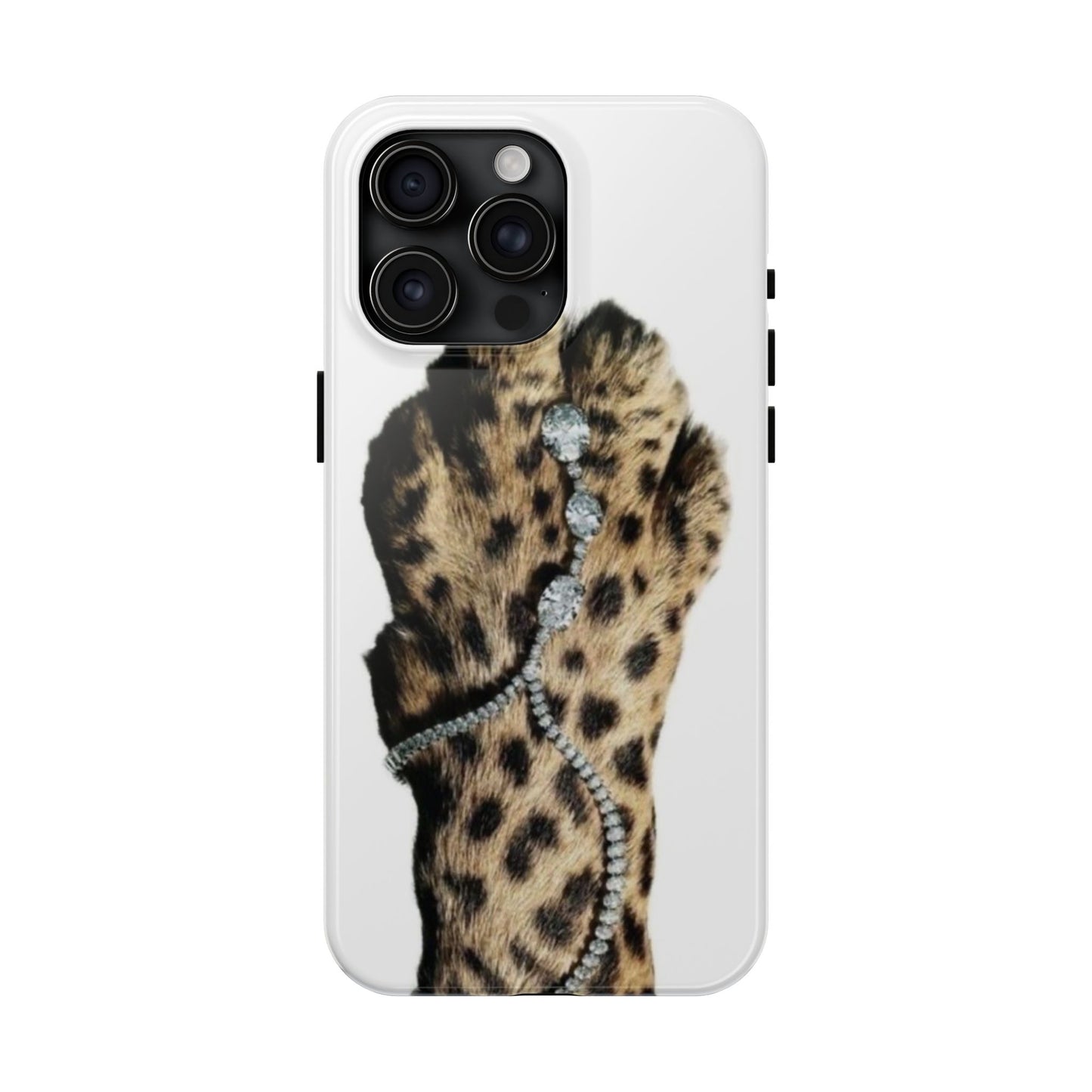 Stylish Leopard Print Tough Phone Case with Diamond Accessories