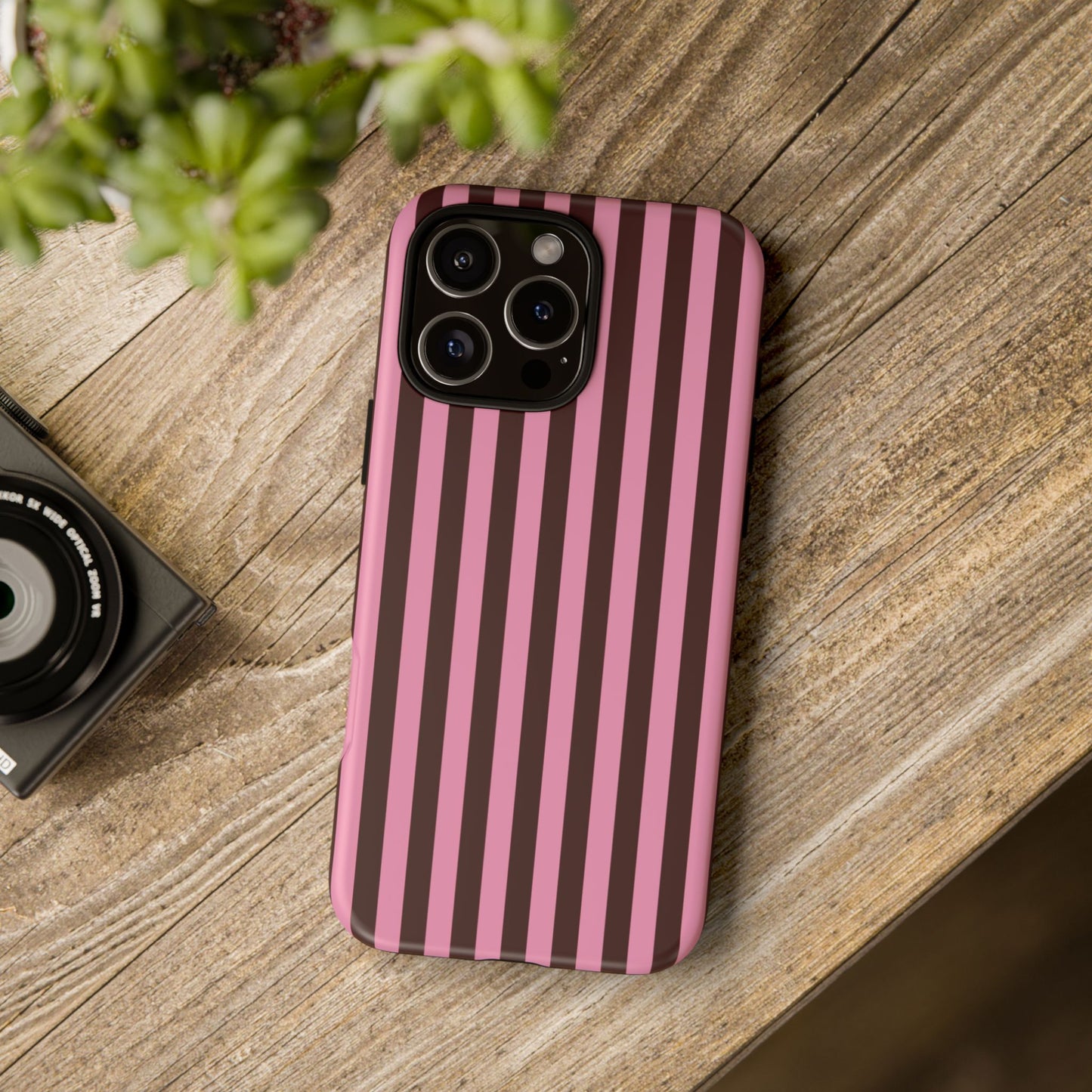 Striped Pink & Burgundy Tough Phone Case — Durable Vertical Stripe Protection