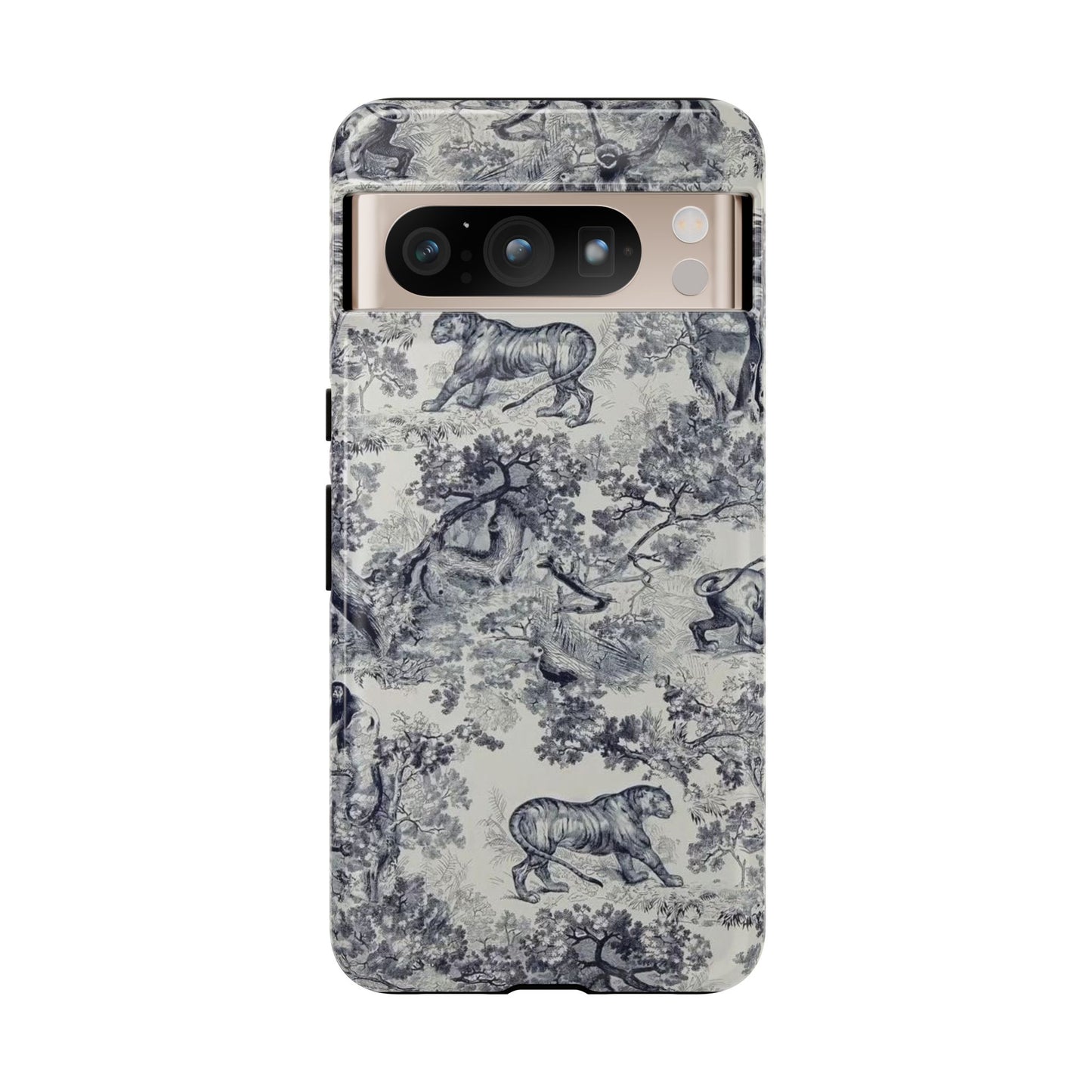 Toile Safari Phone Case — Vintage Tiger & Jungle Pattern Protective Tough Case