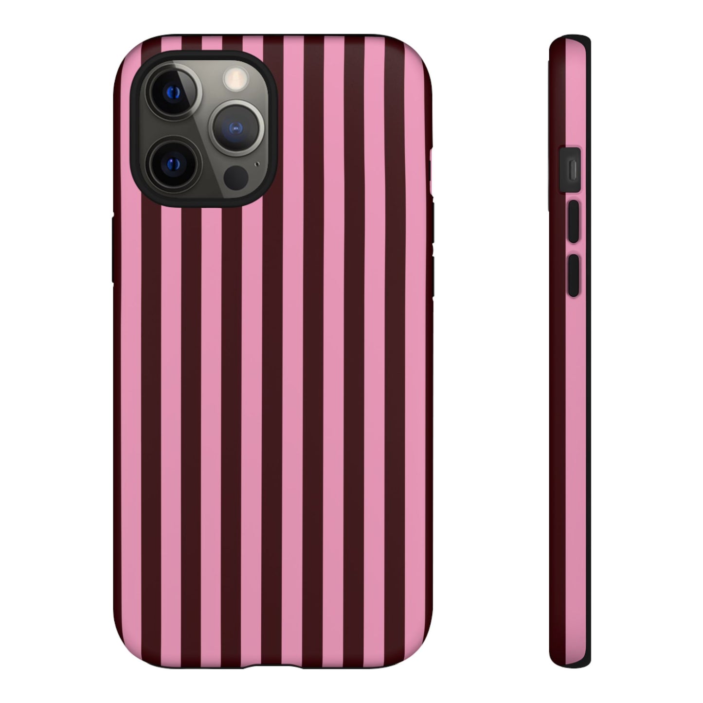 Striped Pink & Burgundy Tough Phone Case — Durable Vertical Stripe Protection