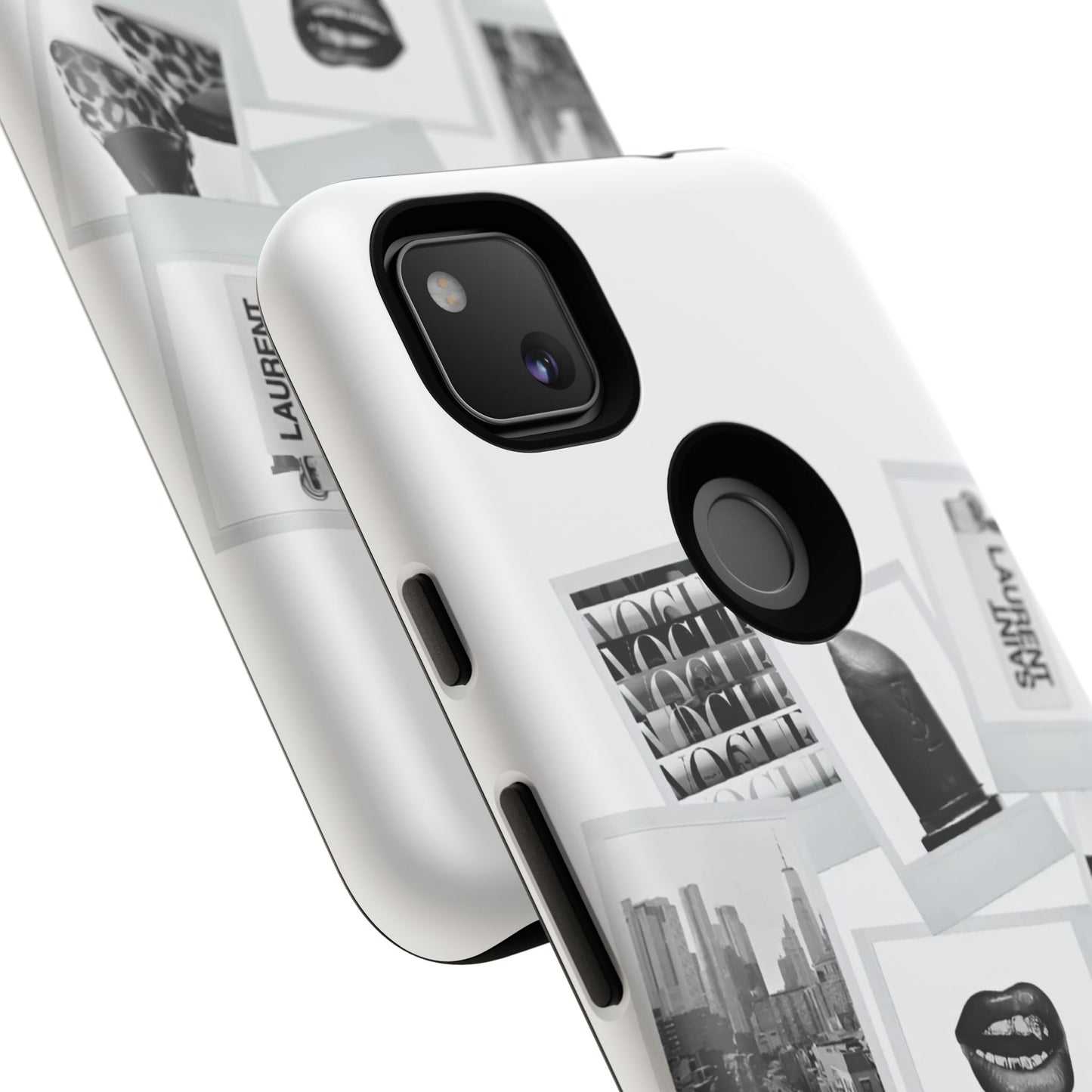 Phone Case — Black & White Polaroid Collage (City, Fashion, Lipstick)