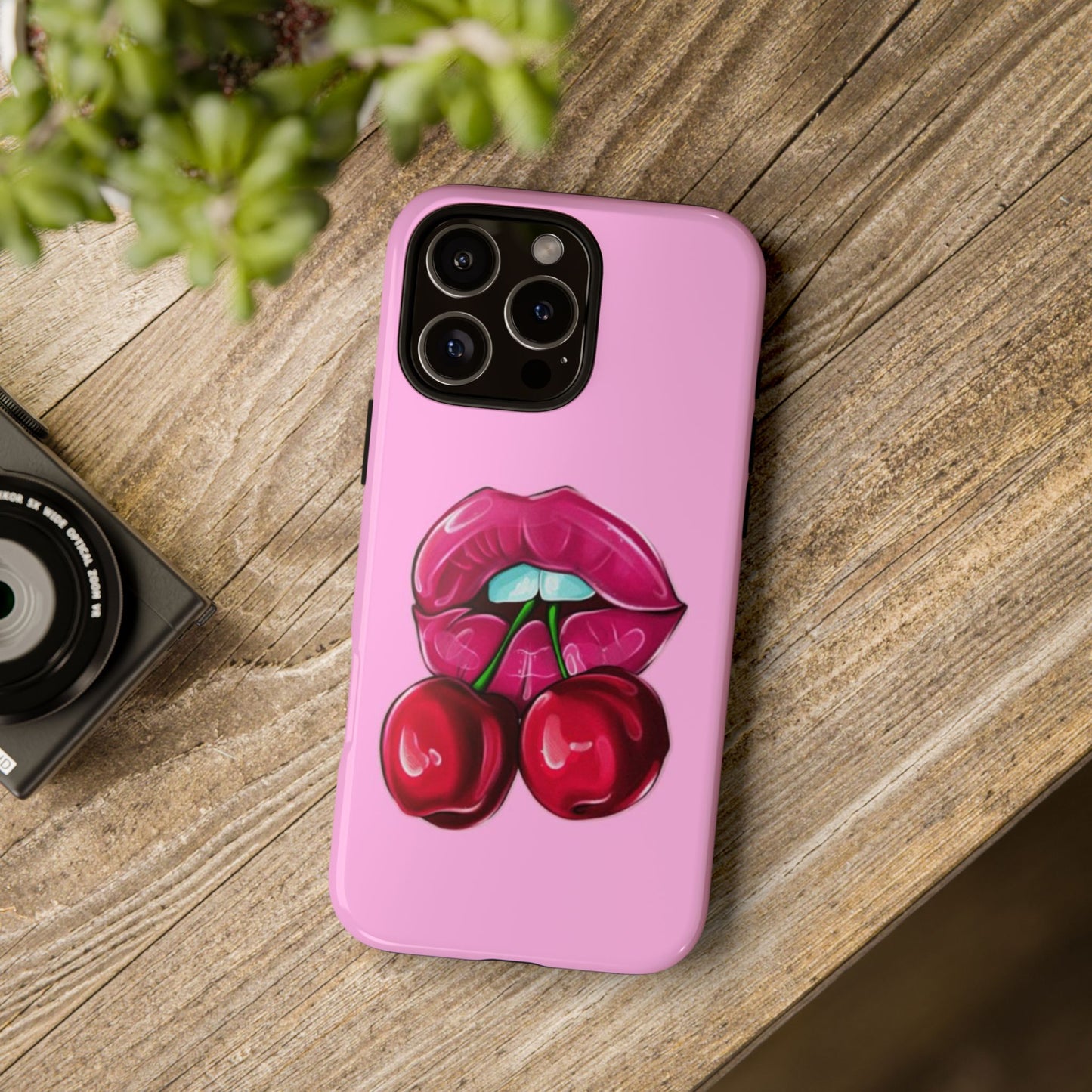 Stylish Phone Case with Cherry Kiss Design, Cute Gift for Her, Trendy Mobile Accessory, Perfect for Birthdays, Valentine's Day, Everyday Use