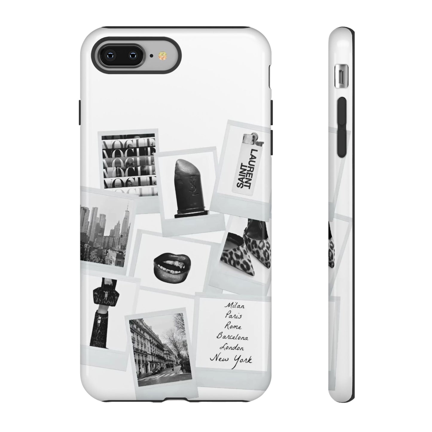 Phone Case — Black & White Polaroid Collage (City, Fashion, Lipstick)