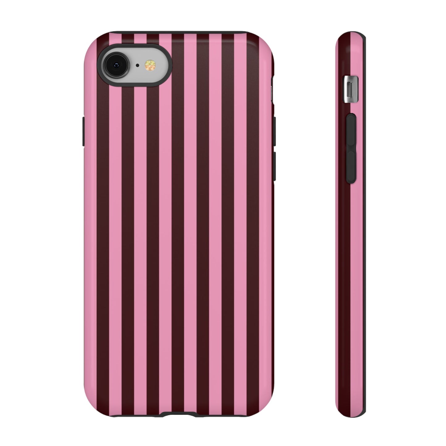 Striped Pink & Burgundy Tough Phone Case — Durable Vertical Stripe Protection