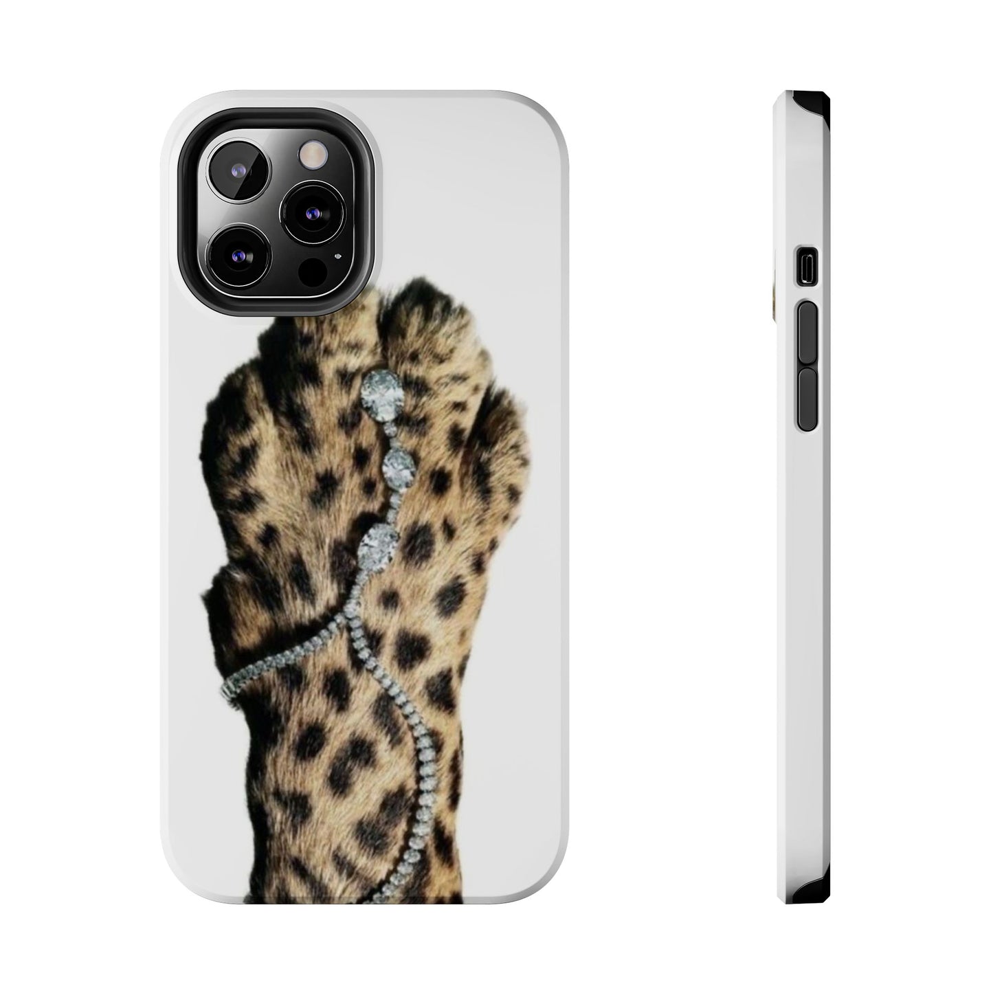 Stylish Leopard Print Tough Phone Case with Diamond Accessories