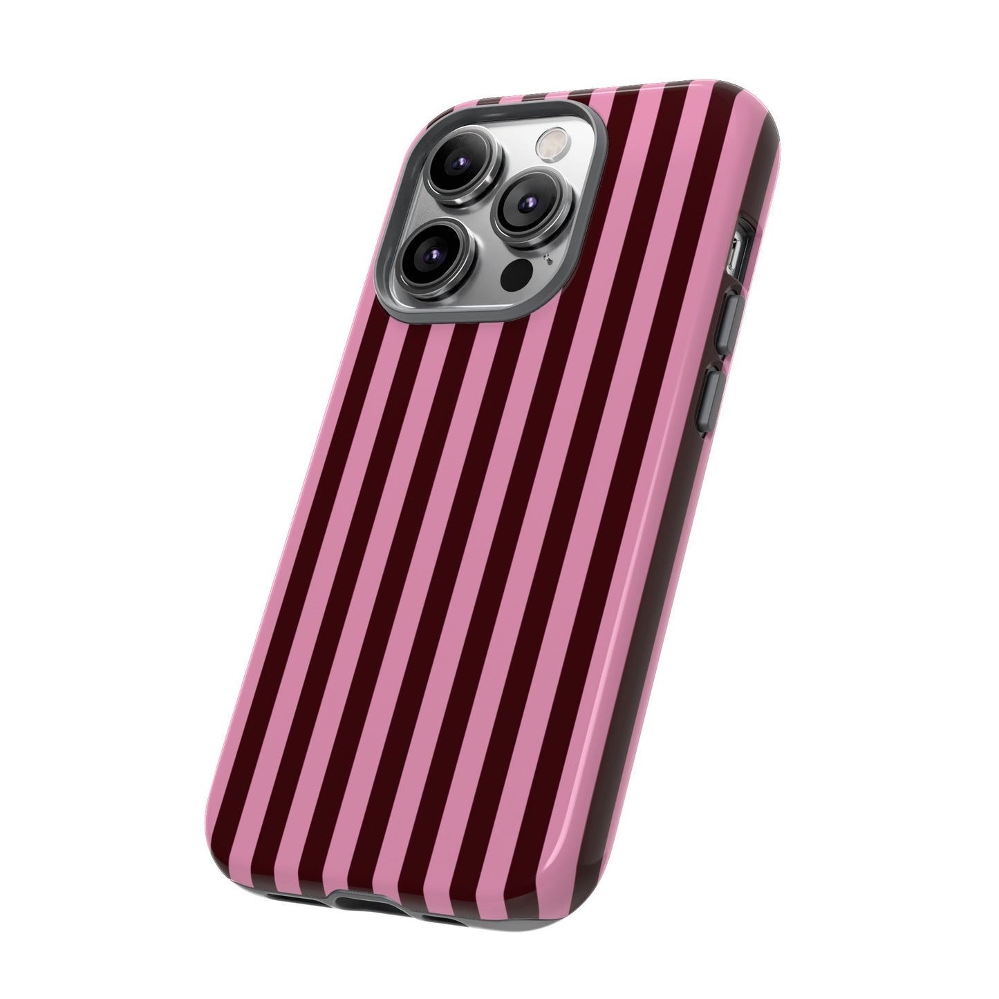 Striped Pink & Burgundy Tough Phone Case — Durable Vertical Stripe Protection