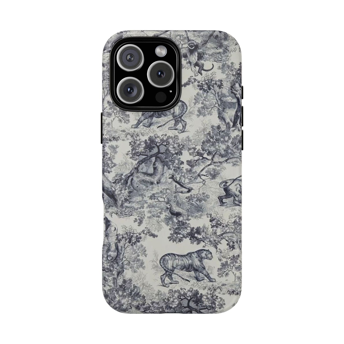 Toile Safari Phone Case — Vintage Tiger & Jungle Pattern Protective Tough Case