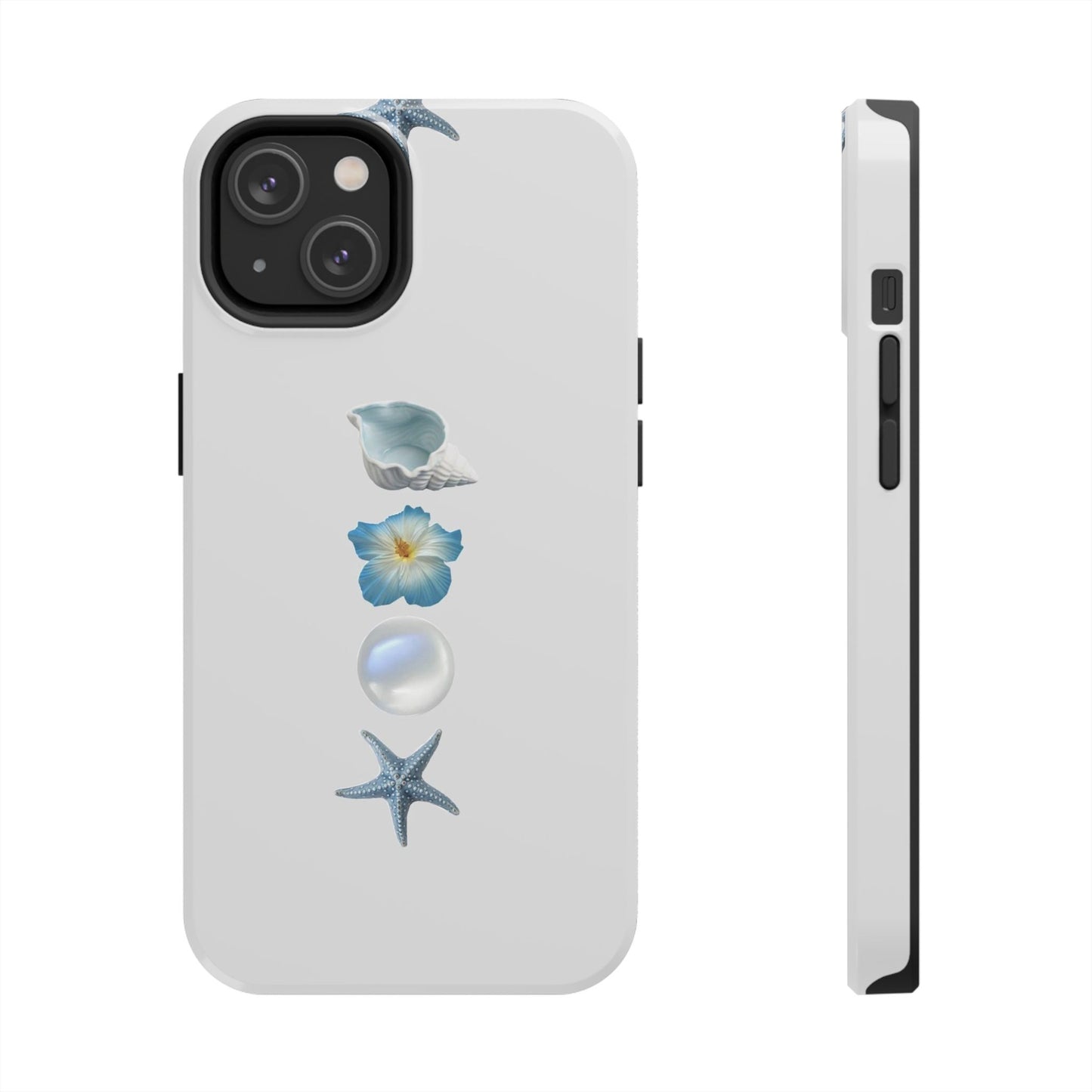 Ocean-Inspired Tough Phone Cases - Coastal Design with Shells and Pearls