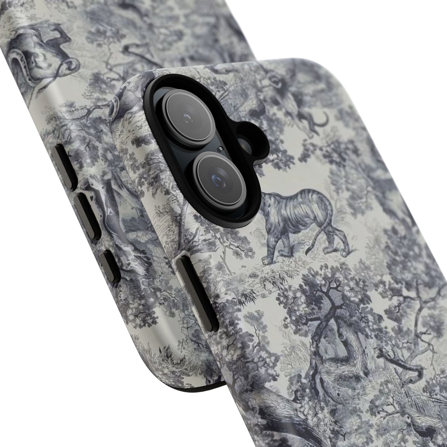 Toile Safari Phone Case — Vintage Tiger & Jungle Pattern Protective Tough Case