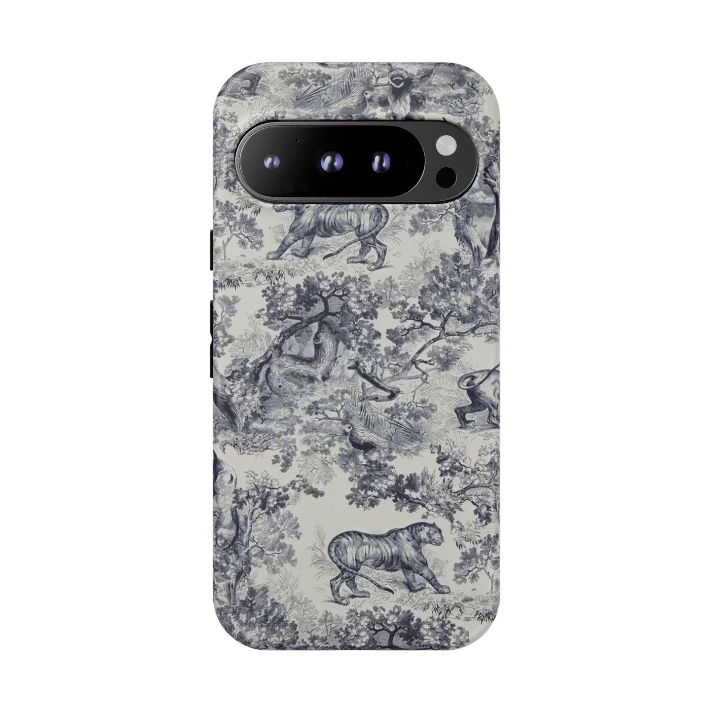 Toile Safari Phone Case — Vintage Tiger & Jungle Pattern Protective Tough Case