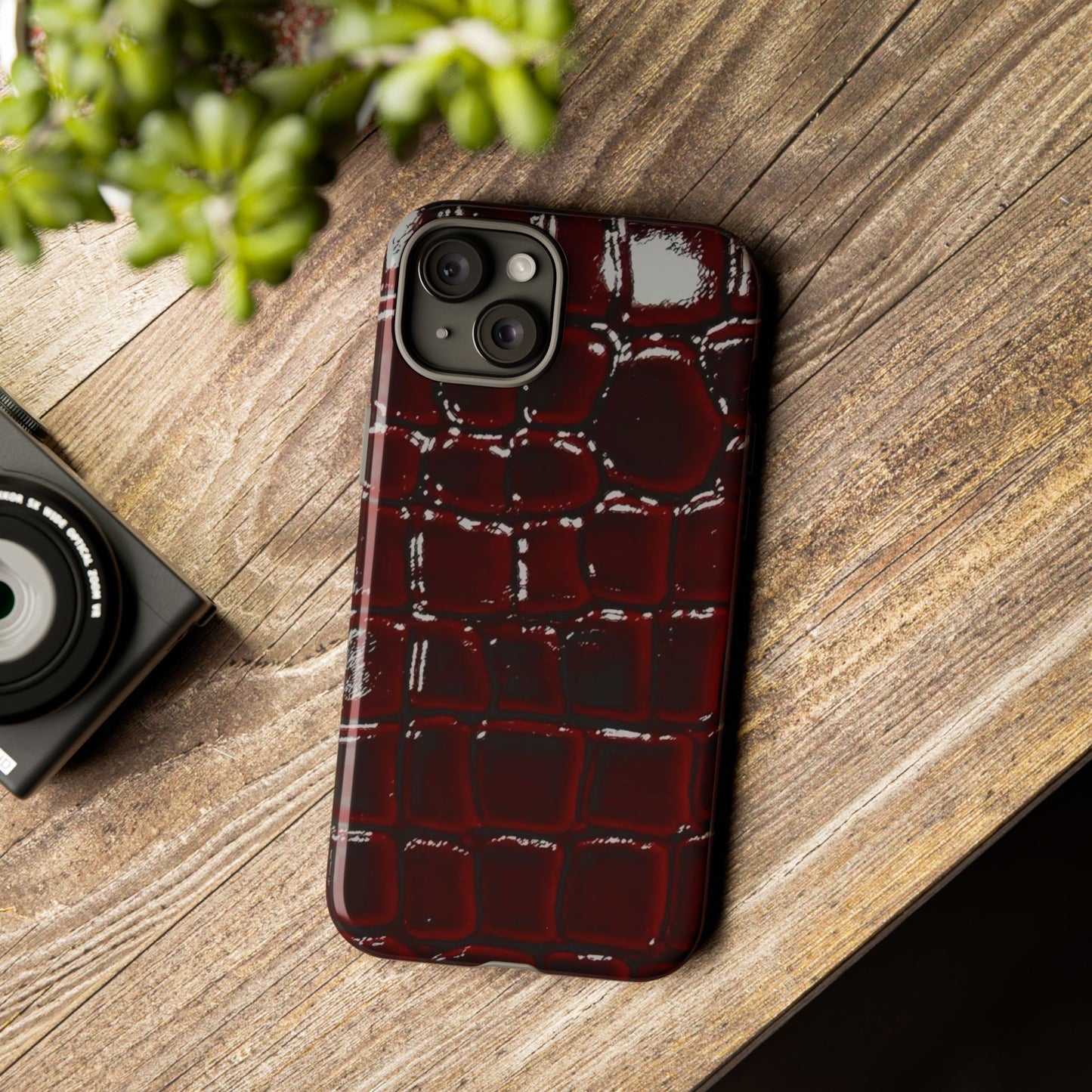 Croc Embossed Burgundy Tough Phone Case