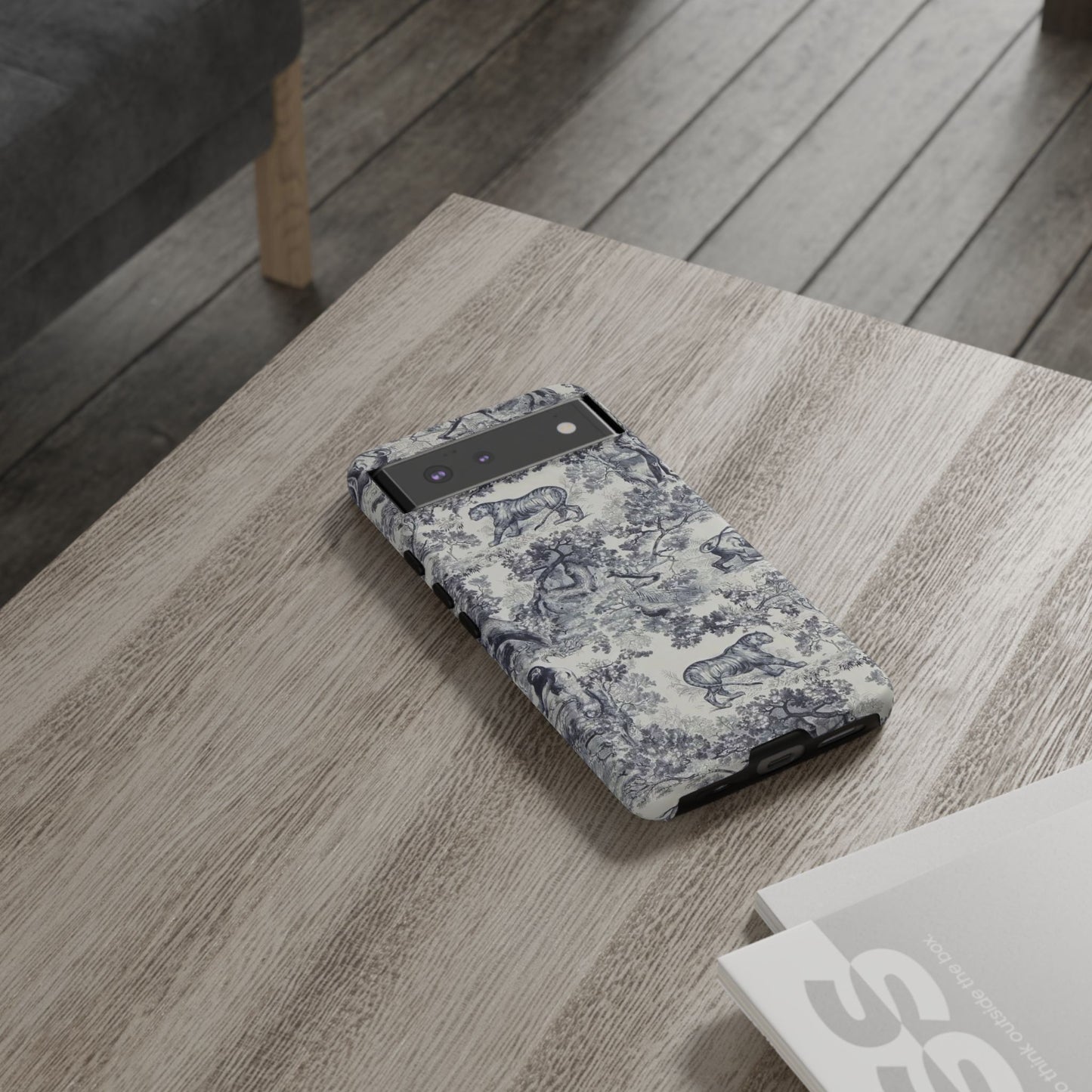 Toile Safari Phone Case — Vintage Tiger & Jungle Pattern Protective Tough Case