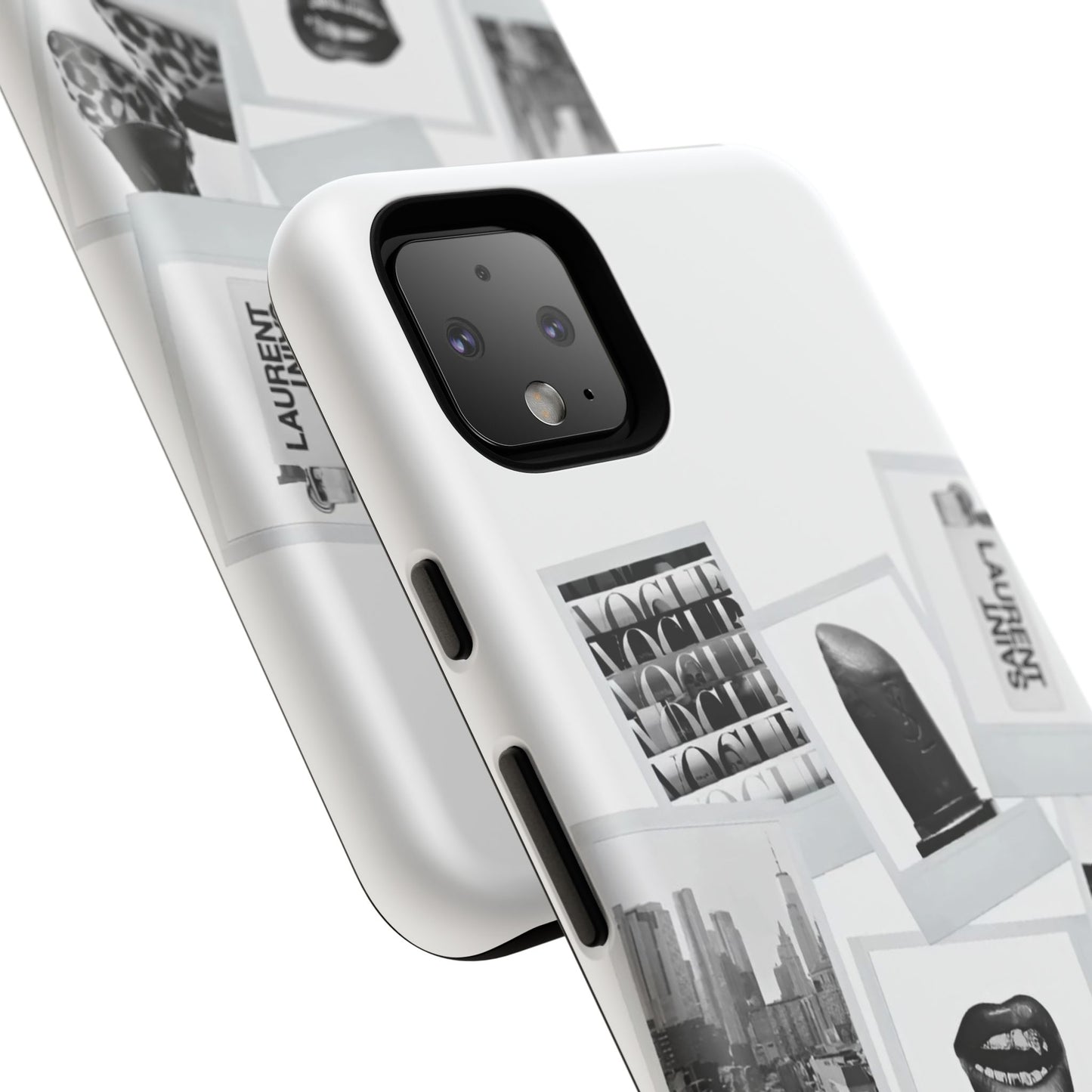 Phone Case — Black & White Polaroid Collage (City, Fashion, Lipstick)