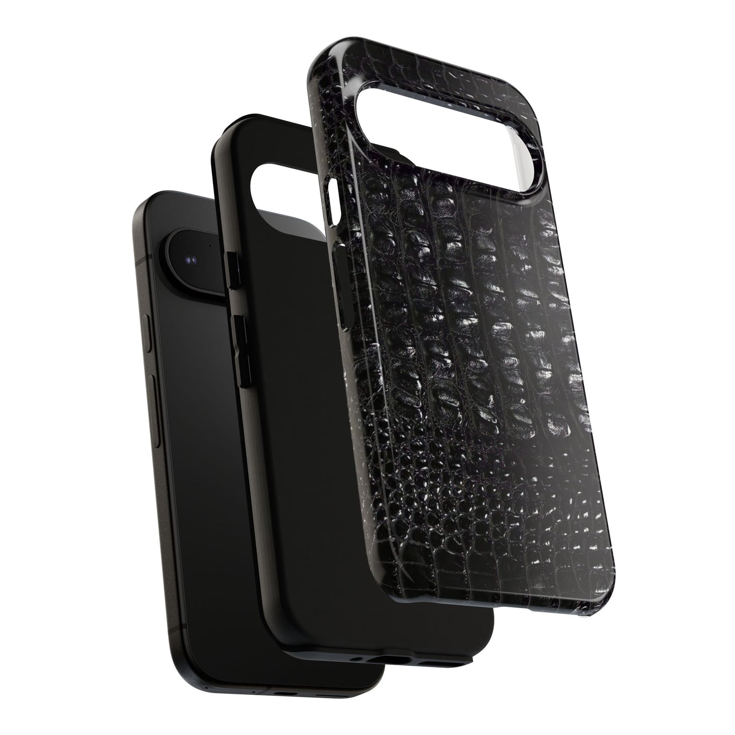 Black Croc Texture Tough Phone Case — Rugged Protective iPhone Cover