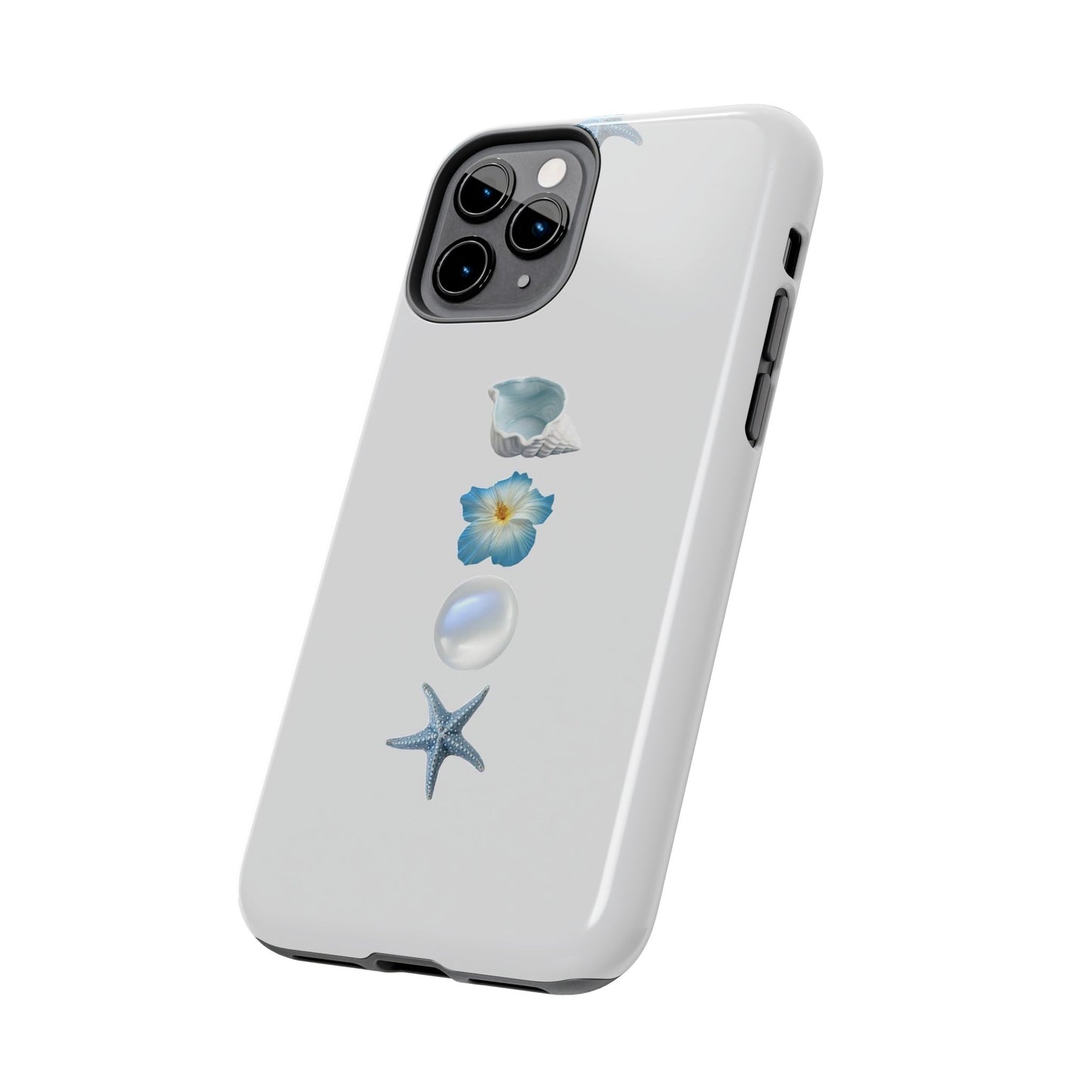 Ocean-Inspired Tough Phone Cases - Coastal Design with Shells and Pearls