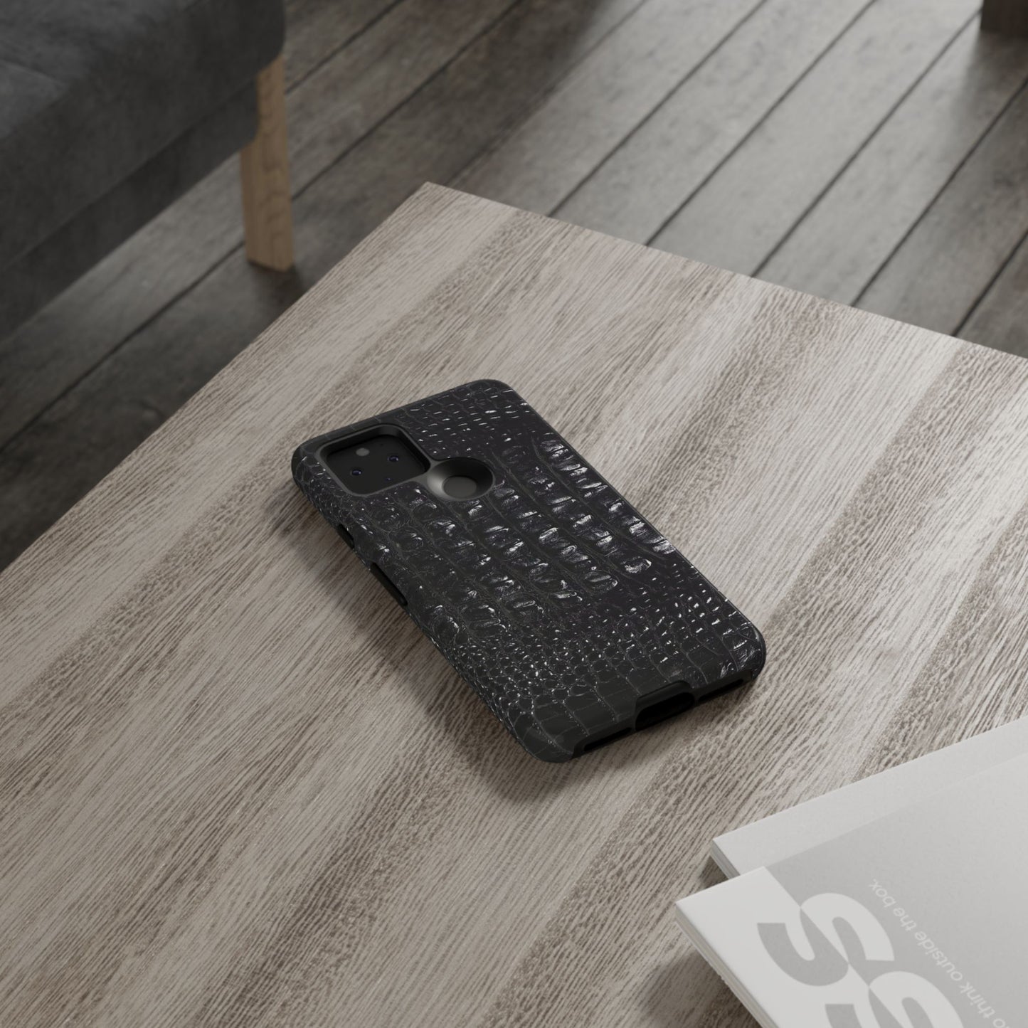 Black Croc Texture Tough Phone Case — Rugged Protective iPhone Cover