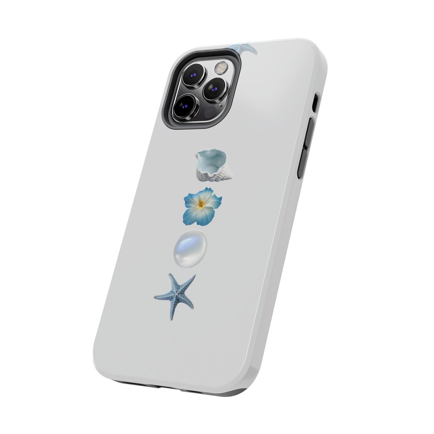 Ocean-Inspired Tough Phone Cases - Coastal Design with Shells and Pearls