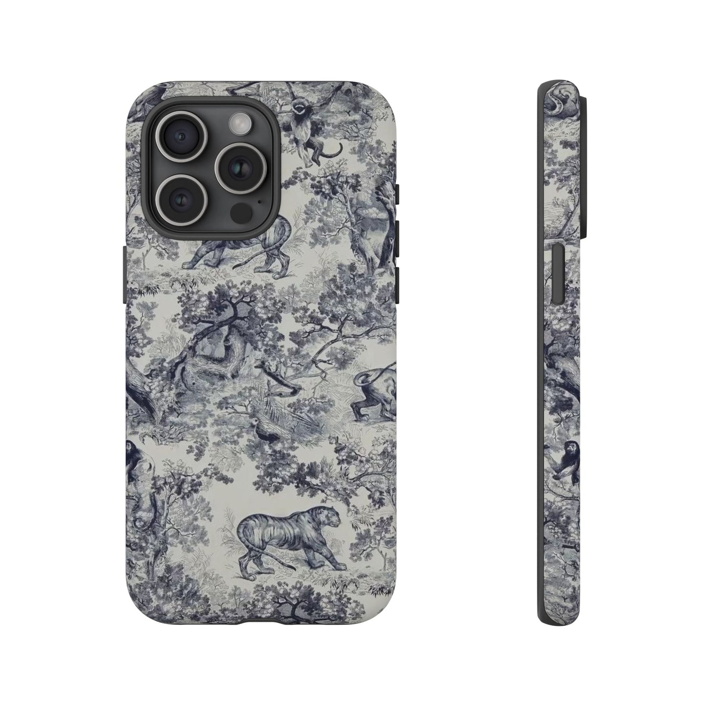 Toile Safari Phone Case — Vintage Tiger & Jungle Pattern Protective Tough Case