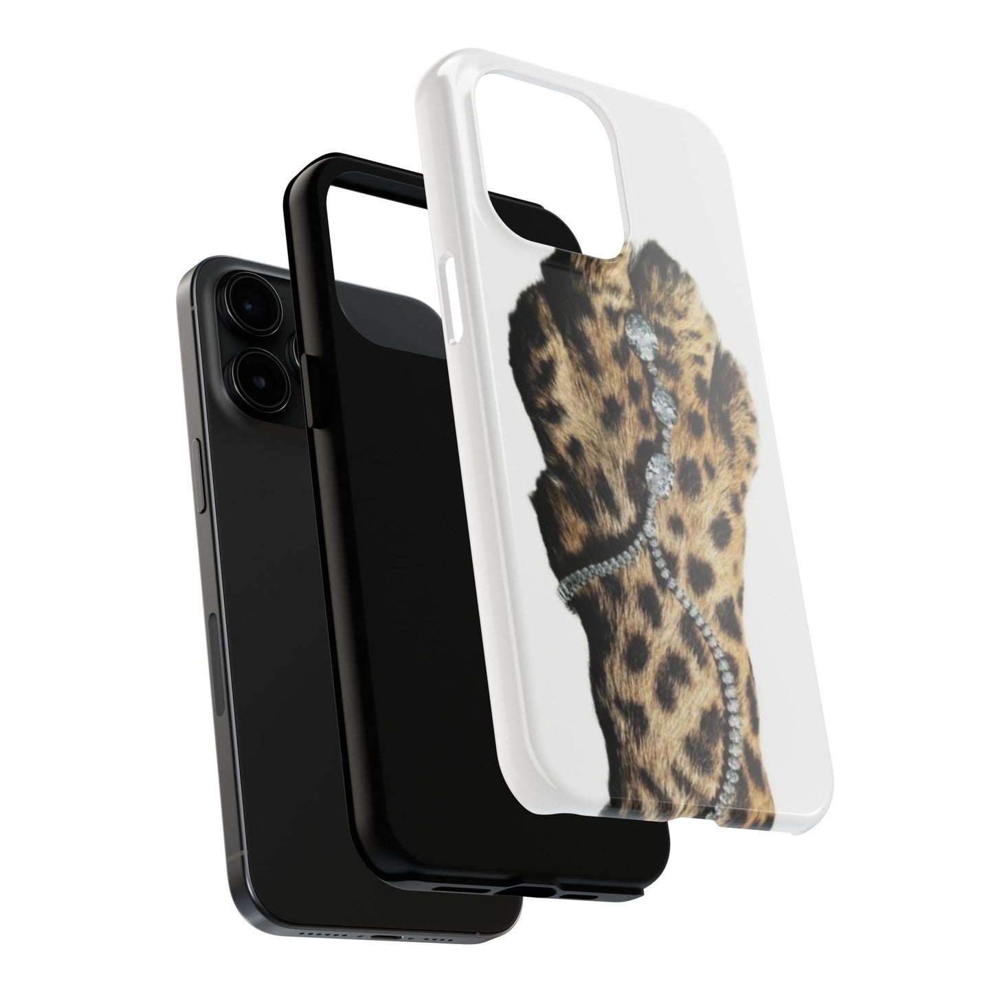 Stylish Leopard Print Tough Phone Case with Diamond Accessories