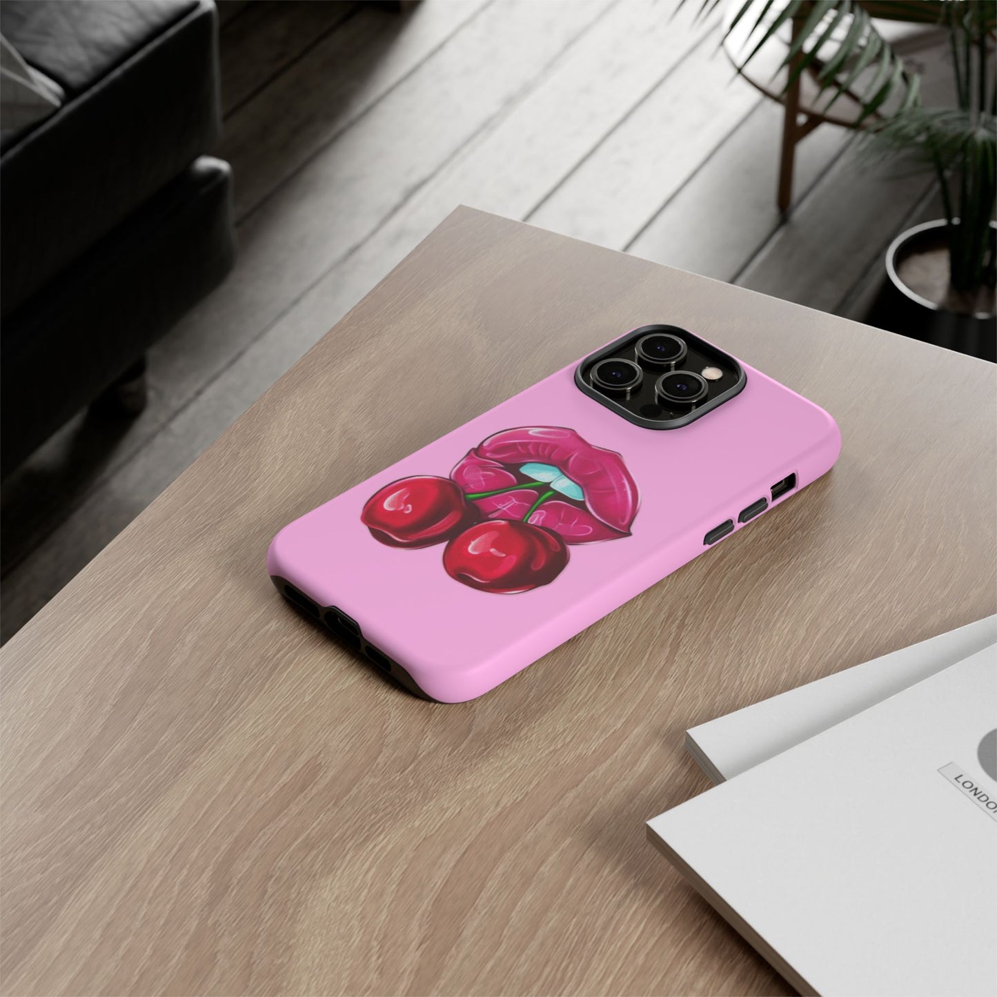 Stylish Phone Case with Cherry Kiss Design, Cute Gift for Her, Trendy Mobile Accessory, Perfect for Birthdays, Valentine's Day, Everyday Use