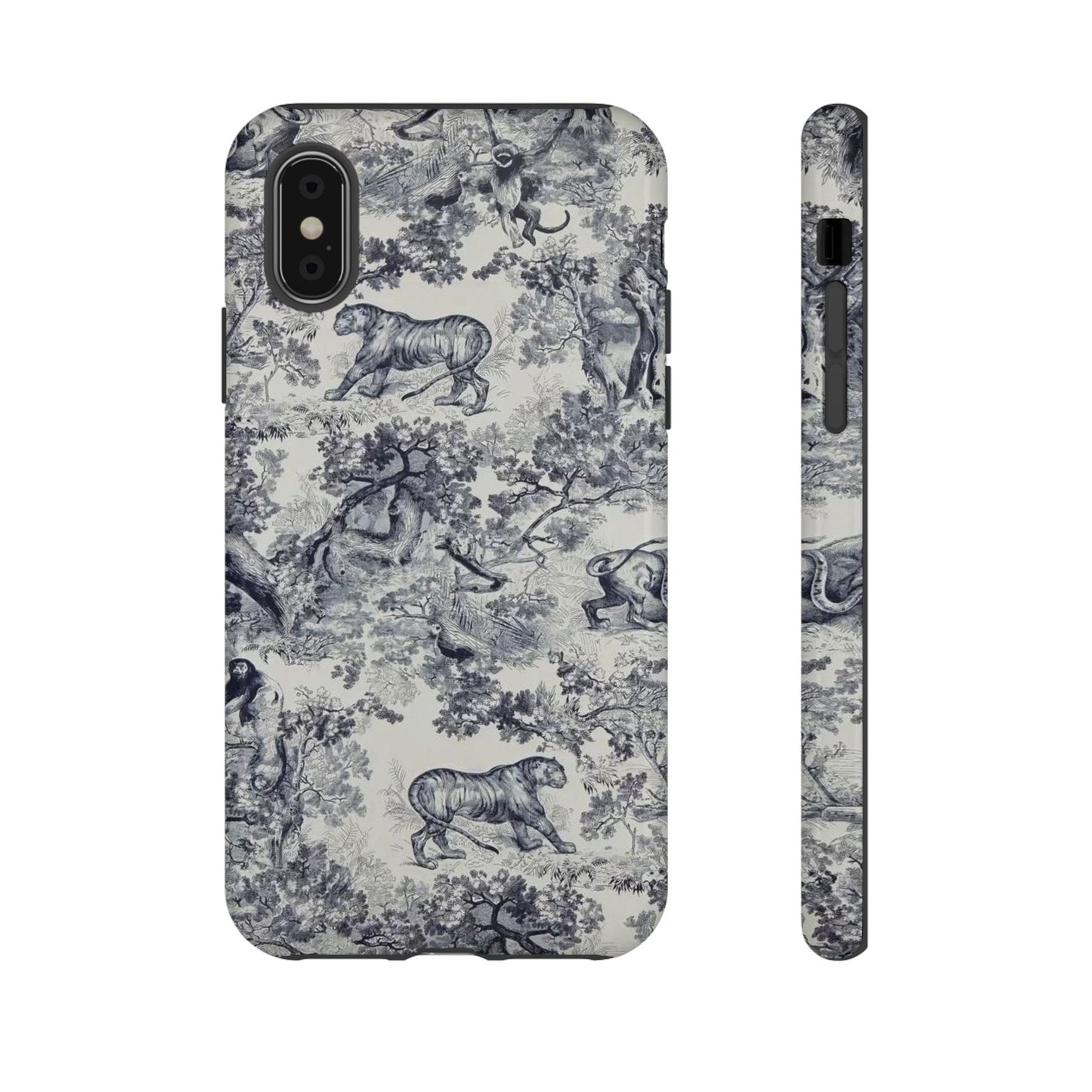 Toile Safari Phone Case — Vintage Tiger & Jungle Pattern Protective Tough Case