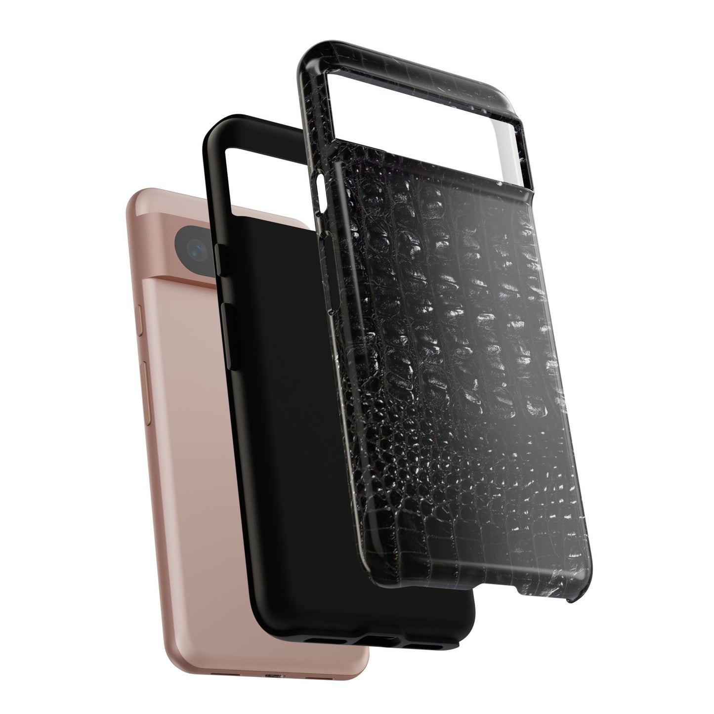 Black Croc Texture Tough Phone Case — Rugged Protective iPhone Cover