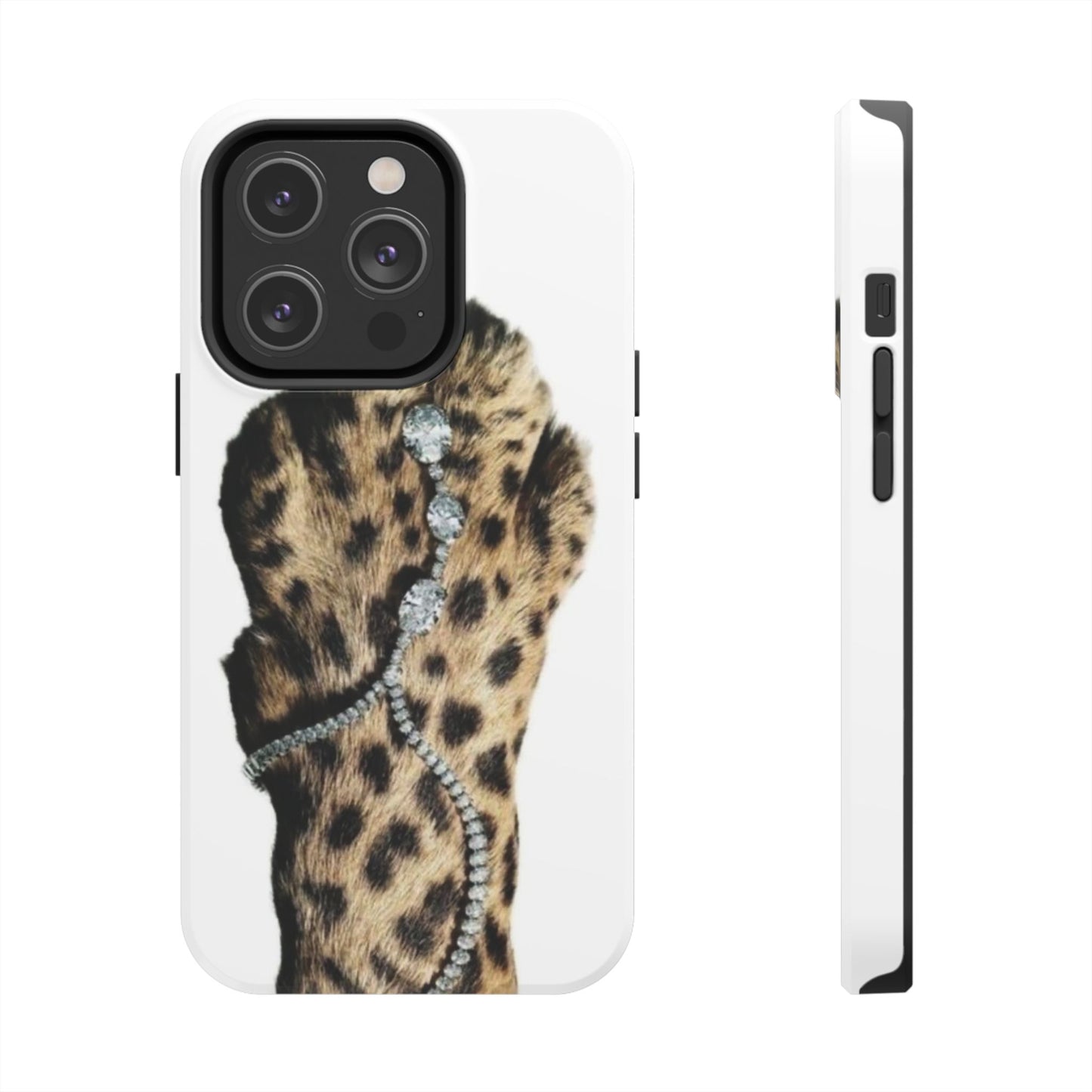 Stylish Leopard Print Tough Phone Case with Diamond Accessories