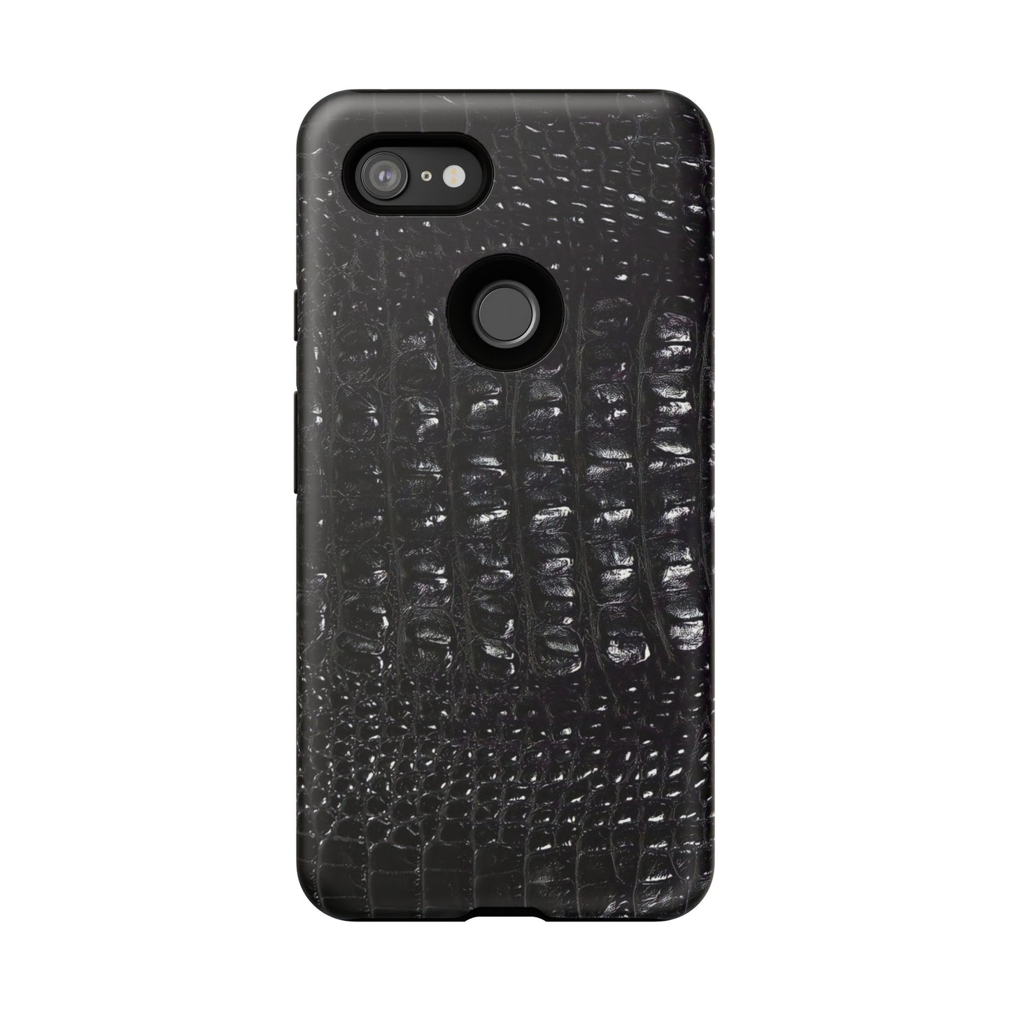 Black Croc Texture Tough Phone Case — Rugged Protective iPhone Cover