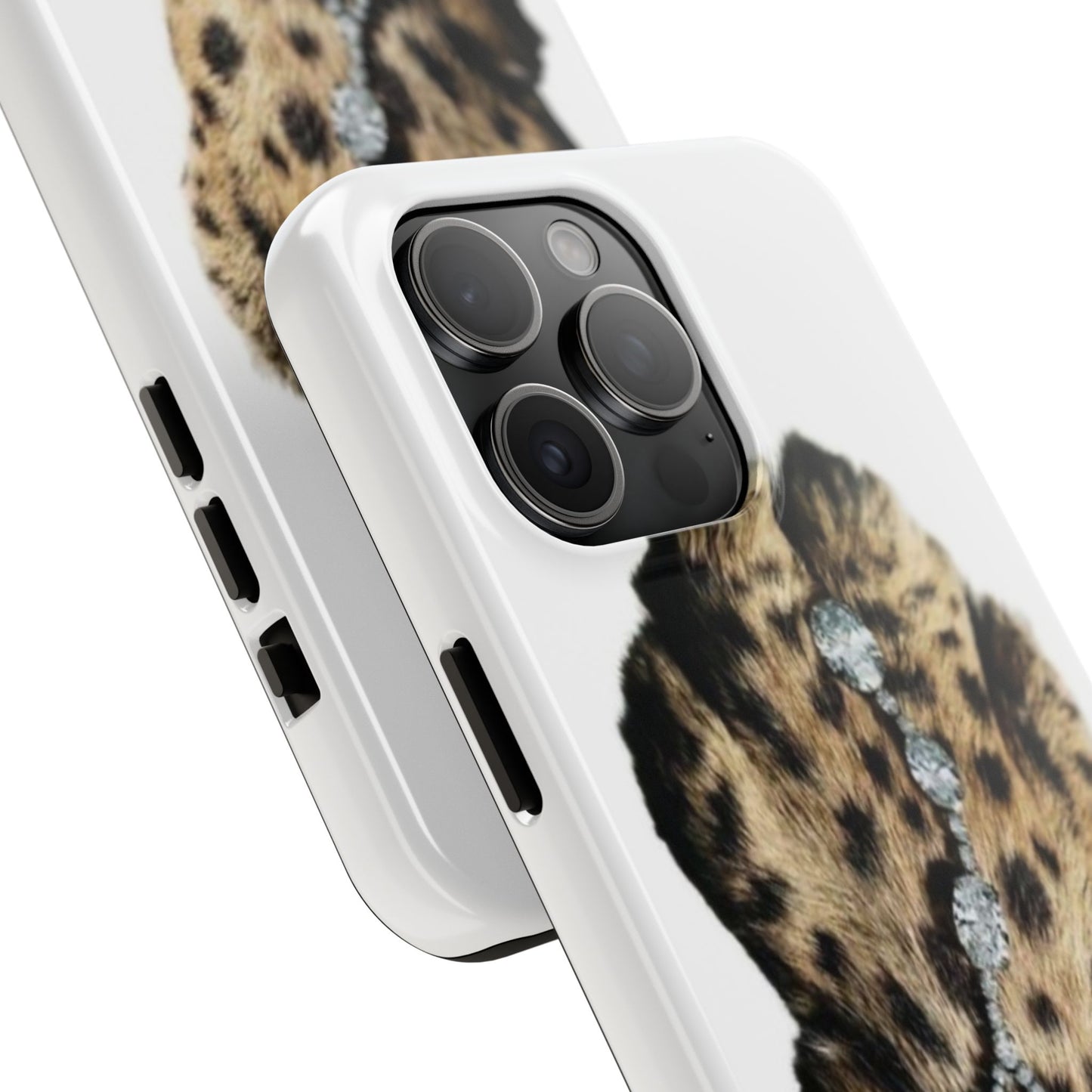 Stylish Leopard Print Tough Phone Case with Diamond Accessories