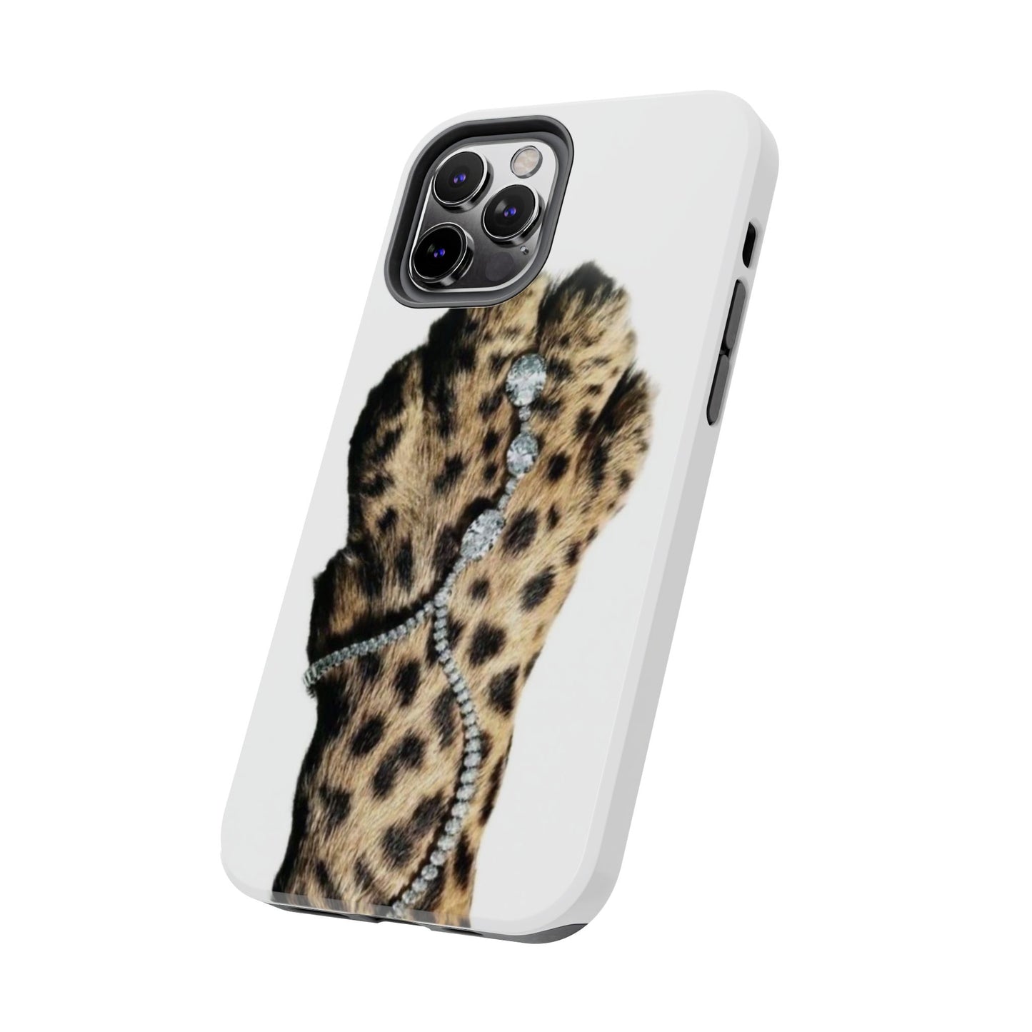 Stylish Leopard Print Tough Phone Case with Diamond Accessories