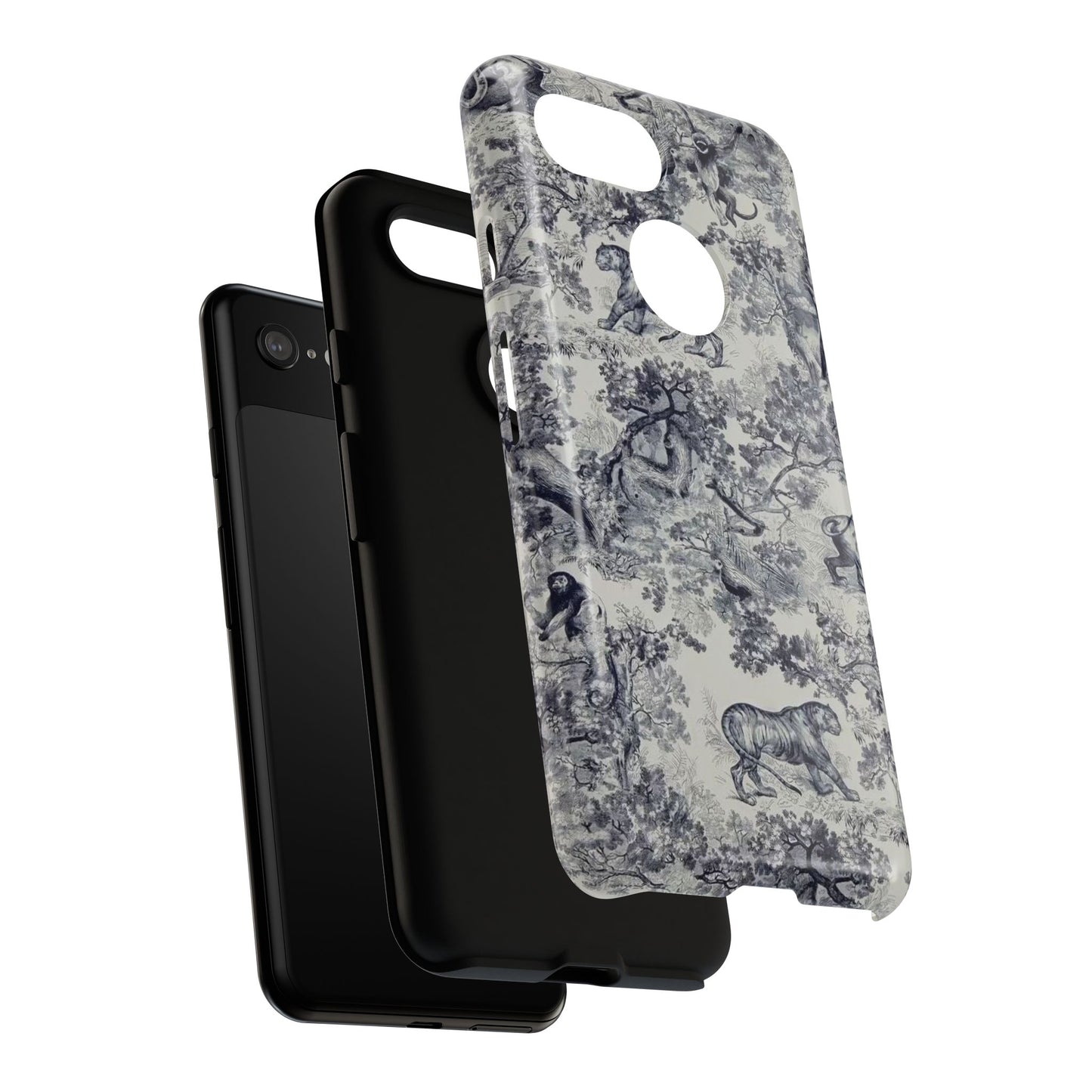 Toile Safari Phone Case — Vintage Tiger & Jungle Pattern Protective Tough Case