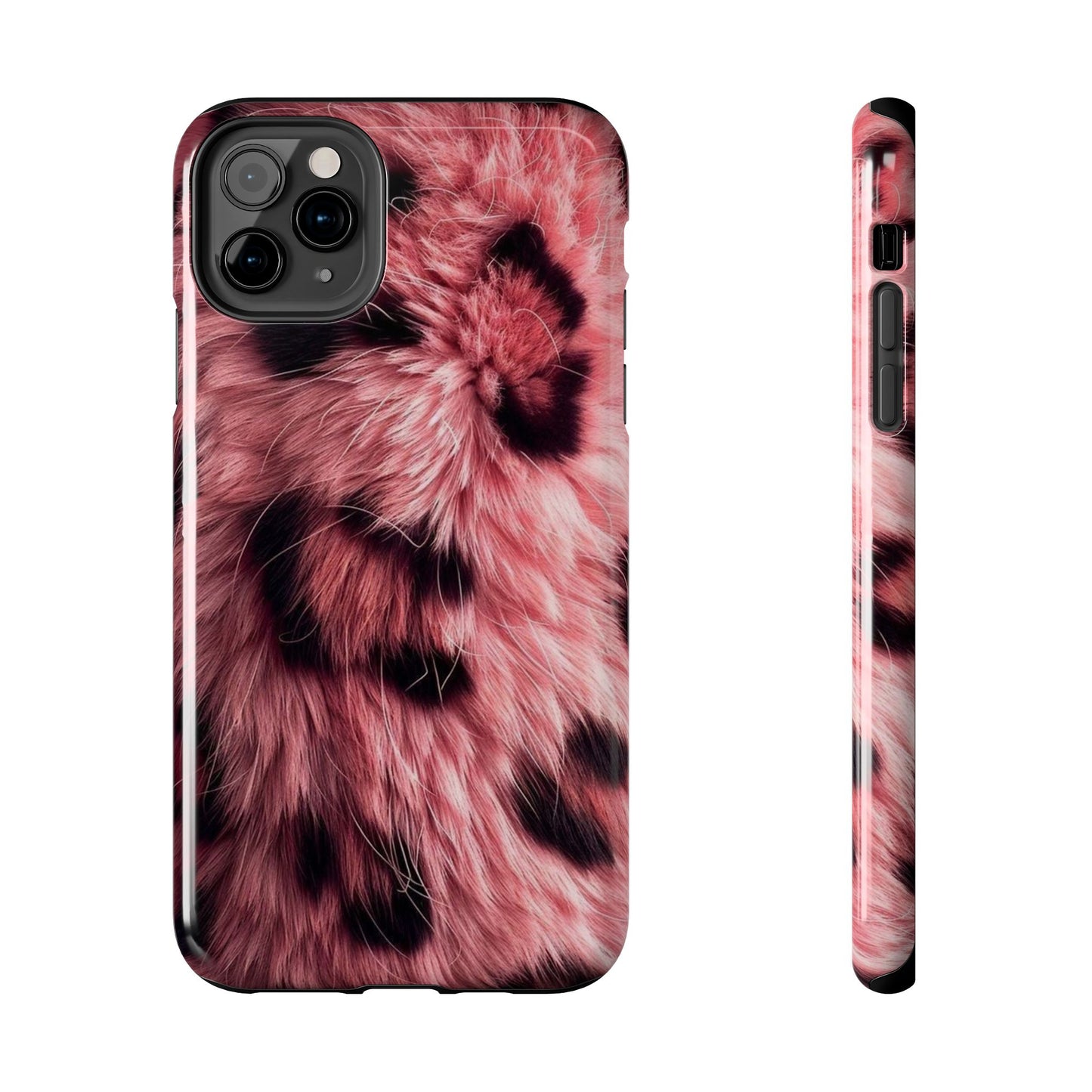 Faux Fur Tough Phone Case - Pink Leopard Print