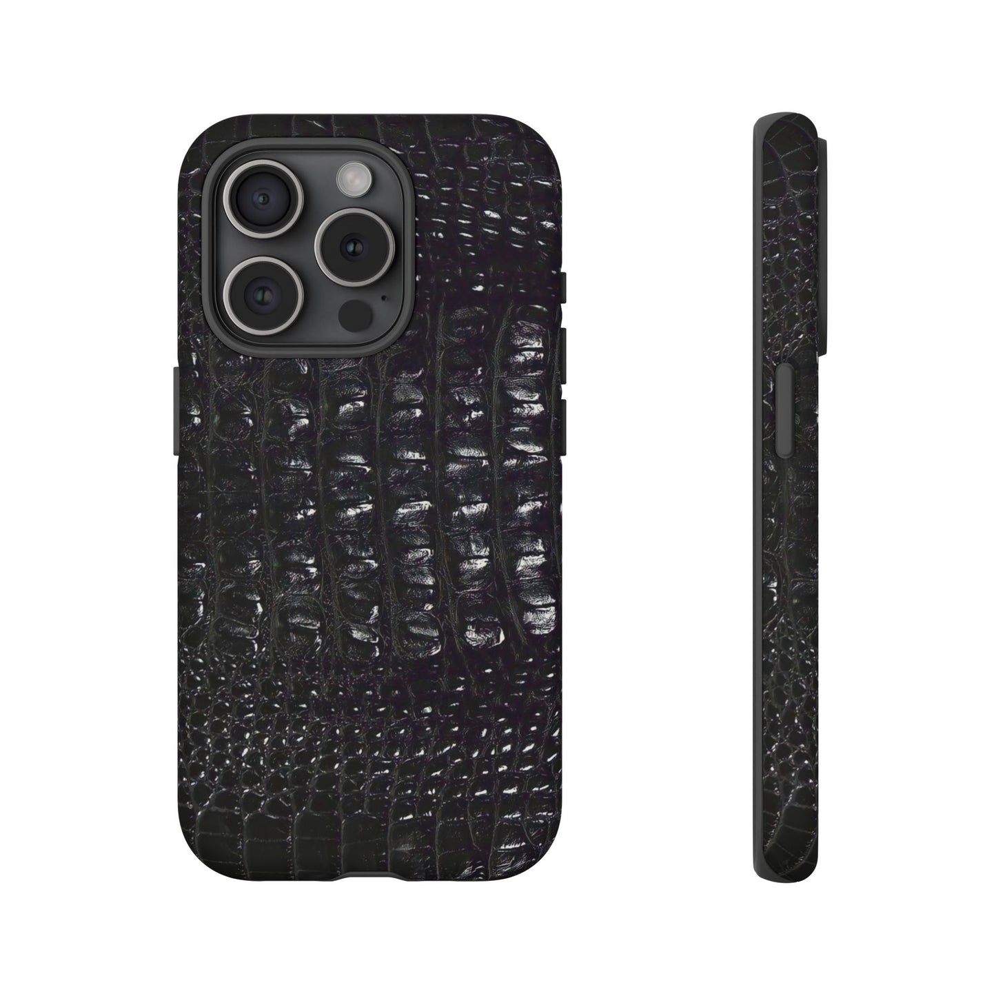 Black Croc Texture Tough Phone Case — Rugged Protective iPhone Cover
