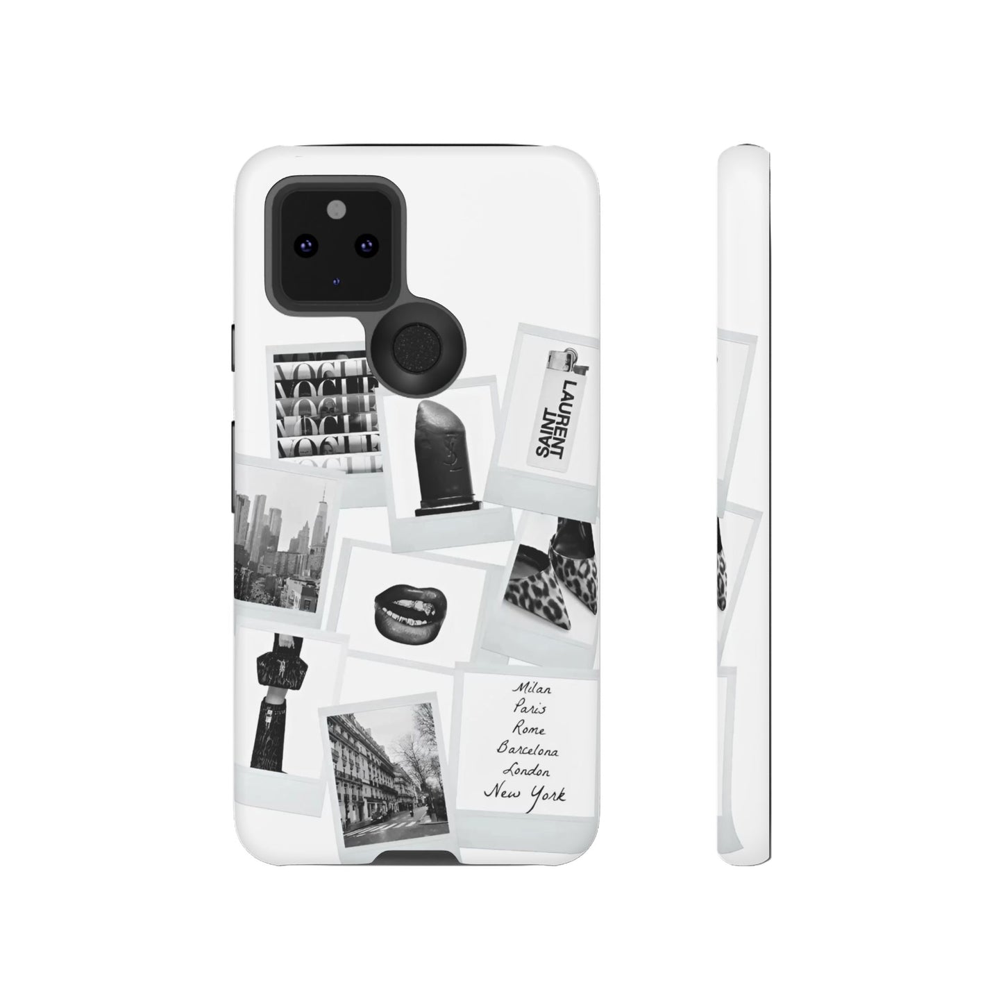 Phone Case — Black & White Polaroid Collage (City, Fashion, Lipstick)