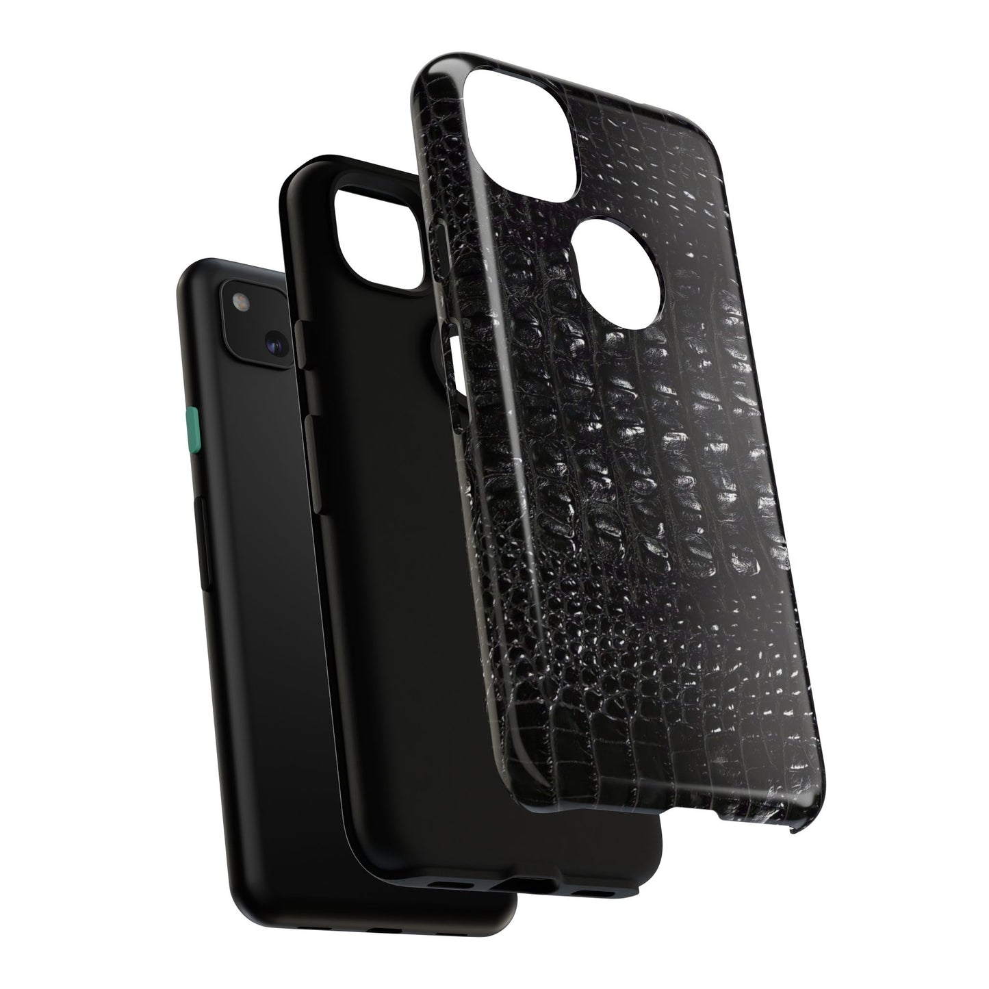 Black Croc Texture Tough Phone Case — Rugged Protective iPhone Cover