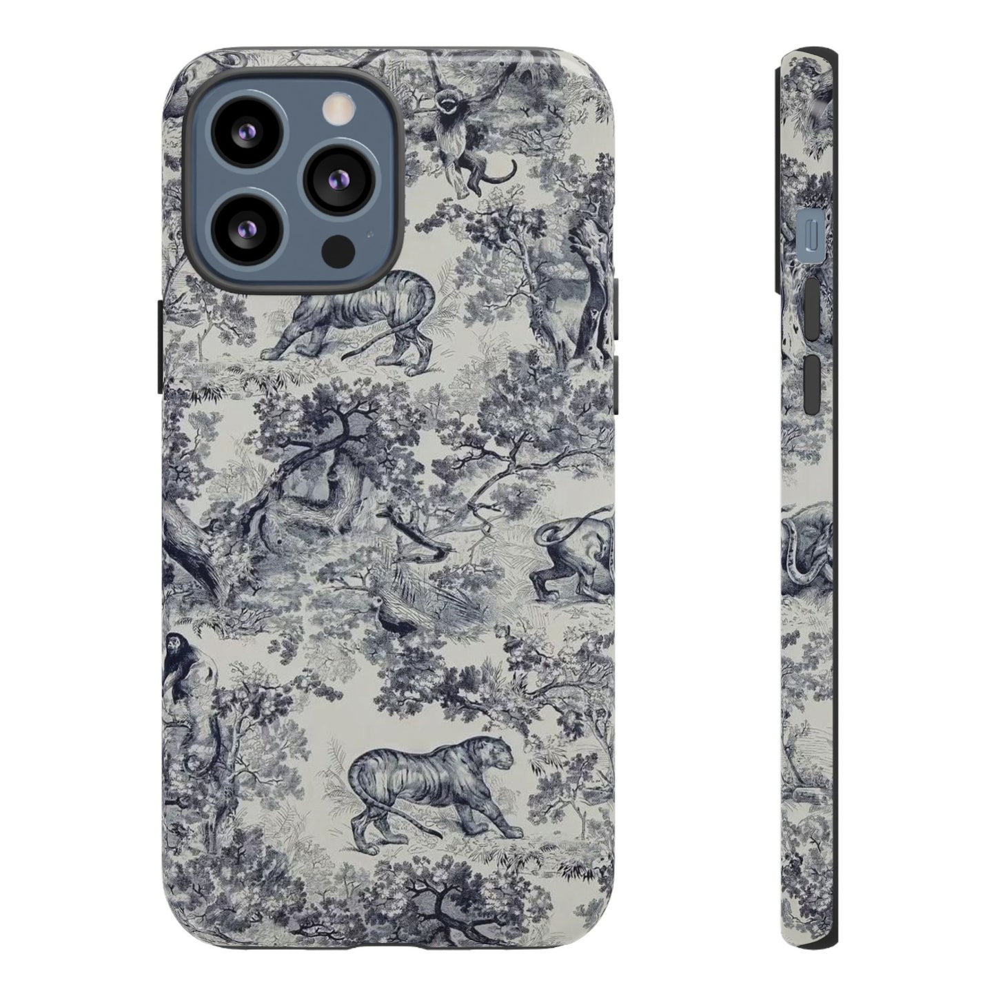 Toile Safari Phone Case — Vintage Tiger & Jungle Pattern Protective Tough Case