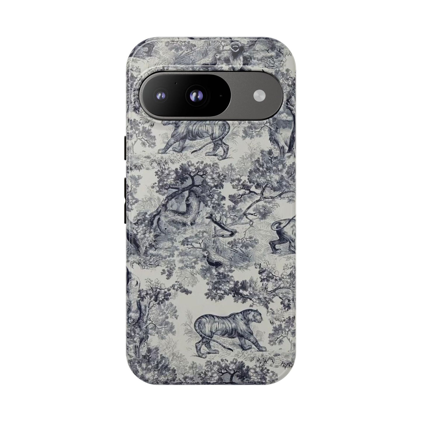 Toile Safari Phone Case — Vintage Tiger & Jungle Pattern Protective Tough Case