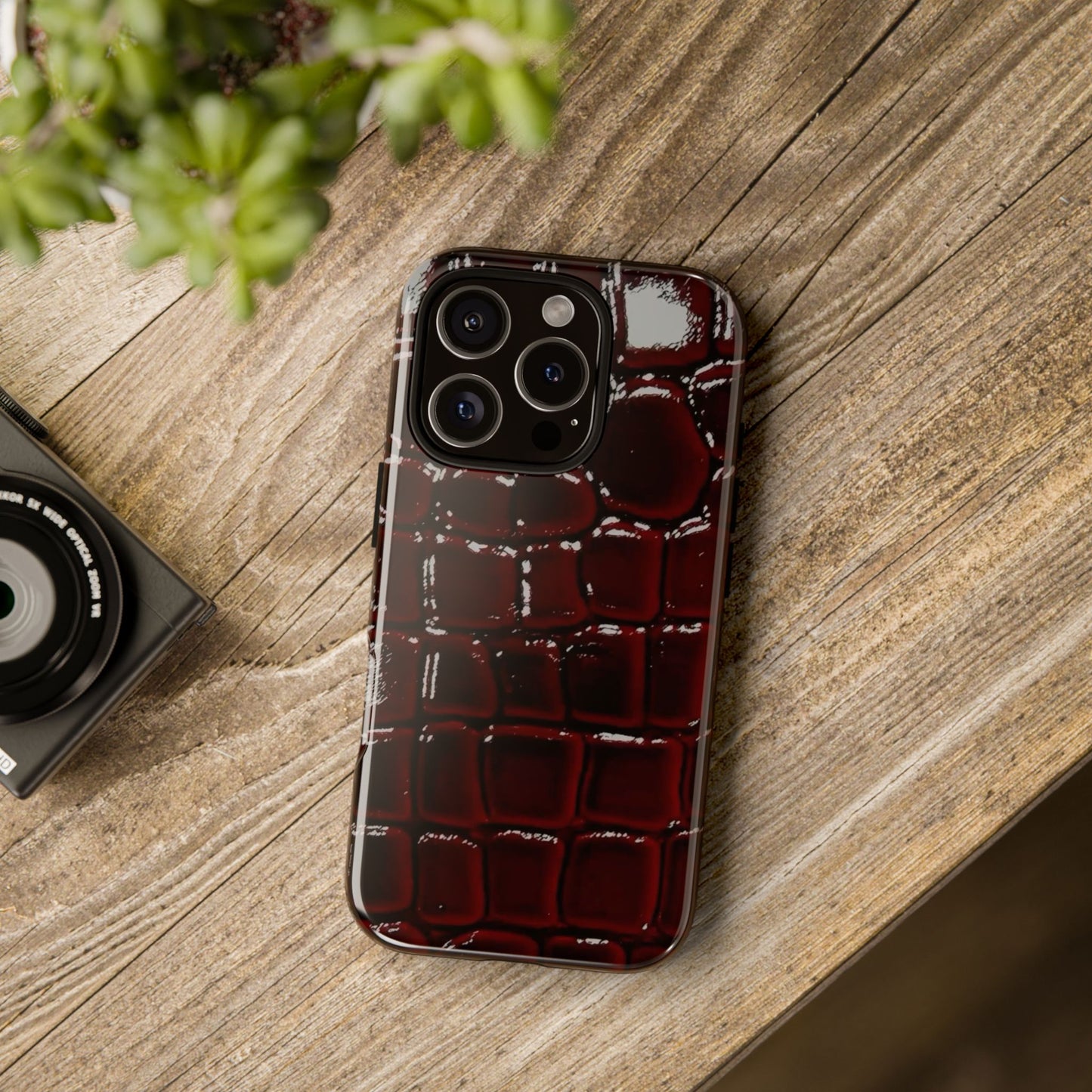 Croc Embossed Burgundy Tough Phone Case