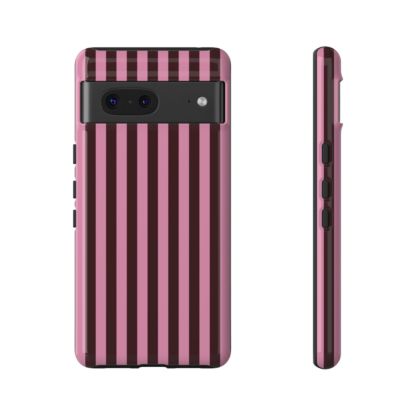 Striped Pink & Burgundy Tough Phone Case — Durable Vertical Stripe Protection