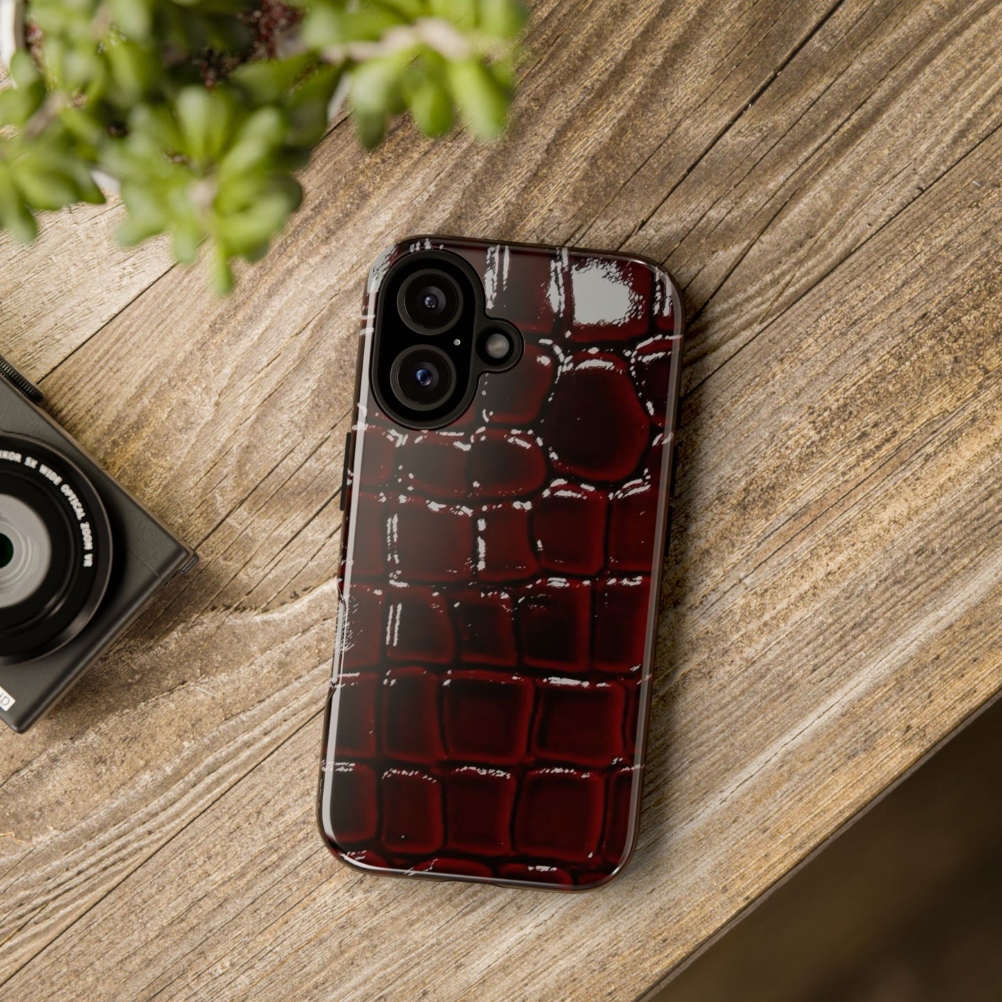 Croc Embossed Burgundy Tough Phone Case